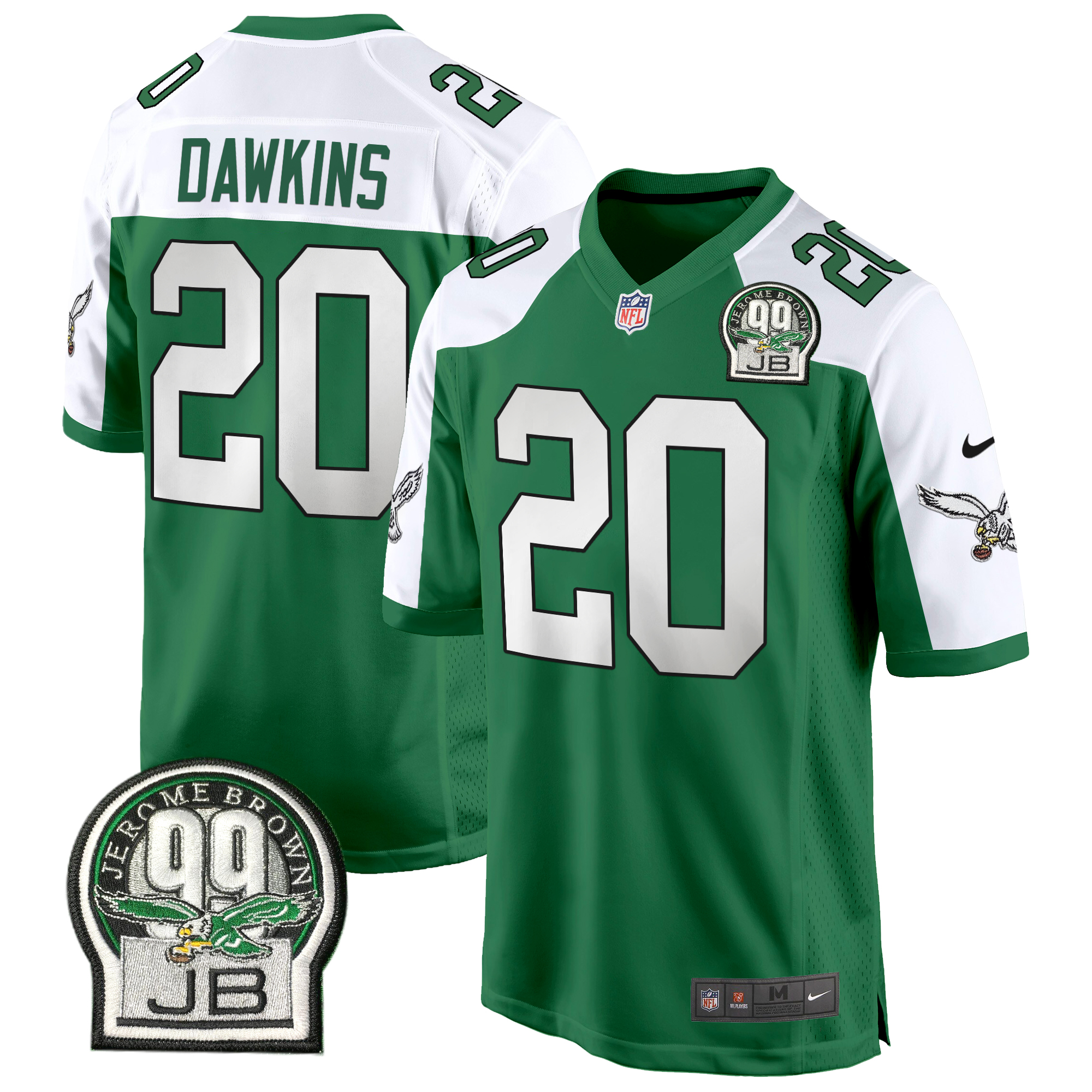 Brian Dawkins Men's Philadelphia Eagles Jerome Brown Patch Kelly Green Game Kelly Alternate Jersey - All Stitched