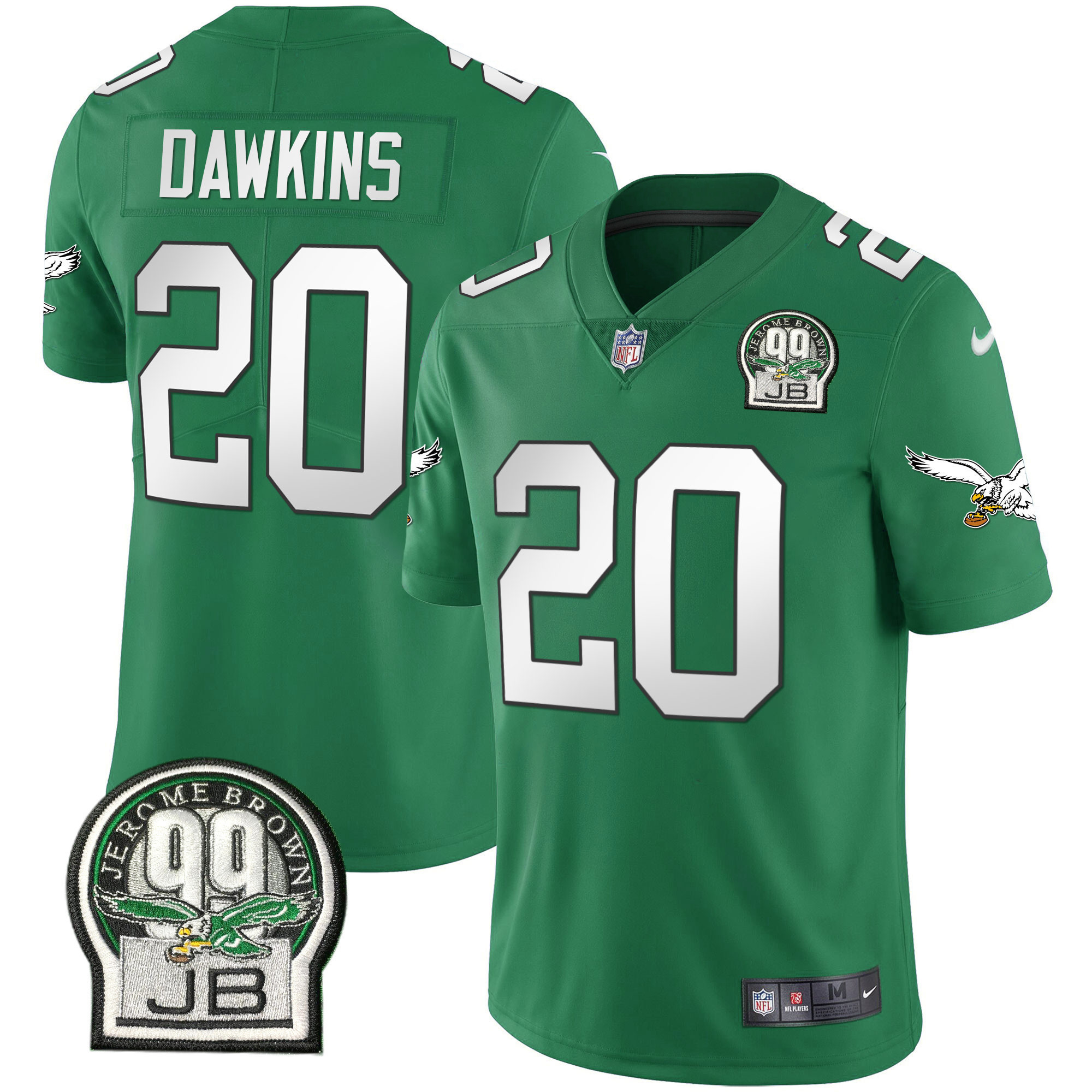 Brian Dawkins Men's Philadelphia Eagles Jerome Brown Retired Patch Gold & Kelly Kelly Green Jersey - All Stitched