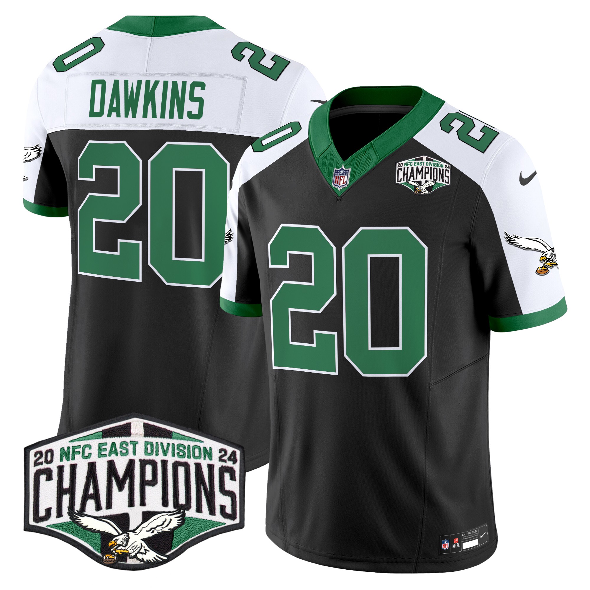 Brian Dawkins Men's Philadelphia Eagles Kelly Green 2024 NFC East Division Champions Vapor Limited Black Alternate Jersey - All Stitched