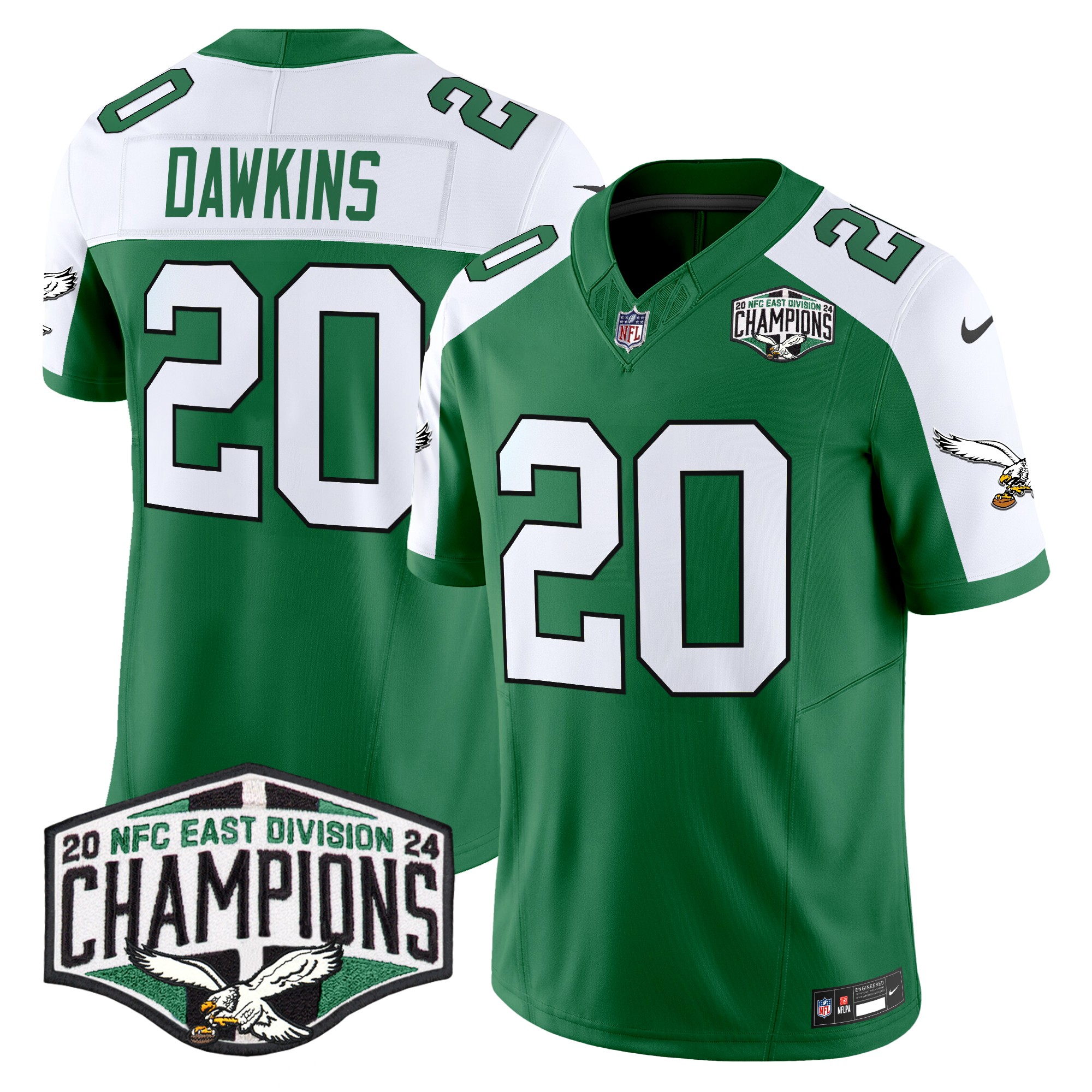 Brian Dawkins Men's Philadelphia Eagles Kelly Green 2024 NFC East Division Champions Vapor Limited Kelly Alternate Jersey - All Stitched