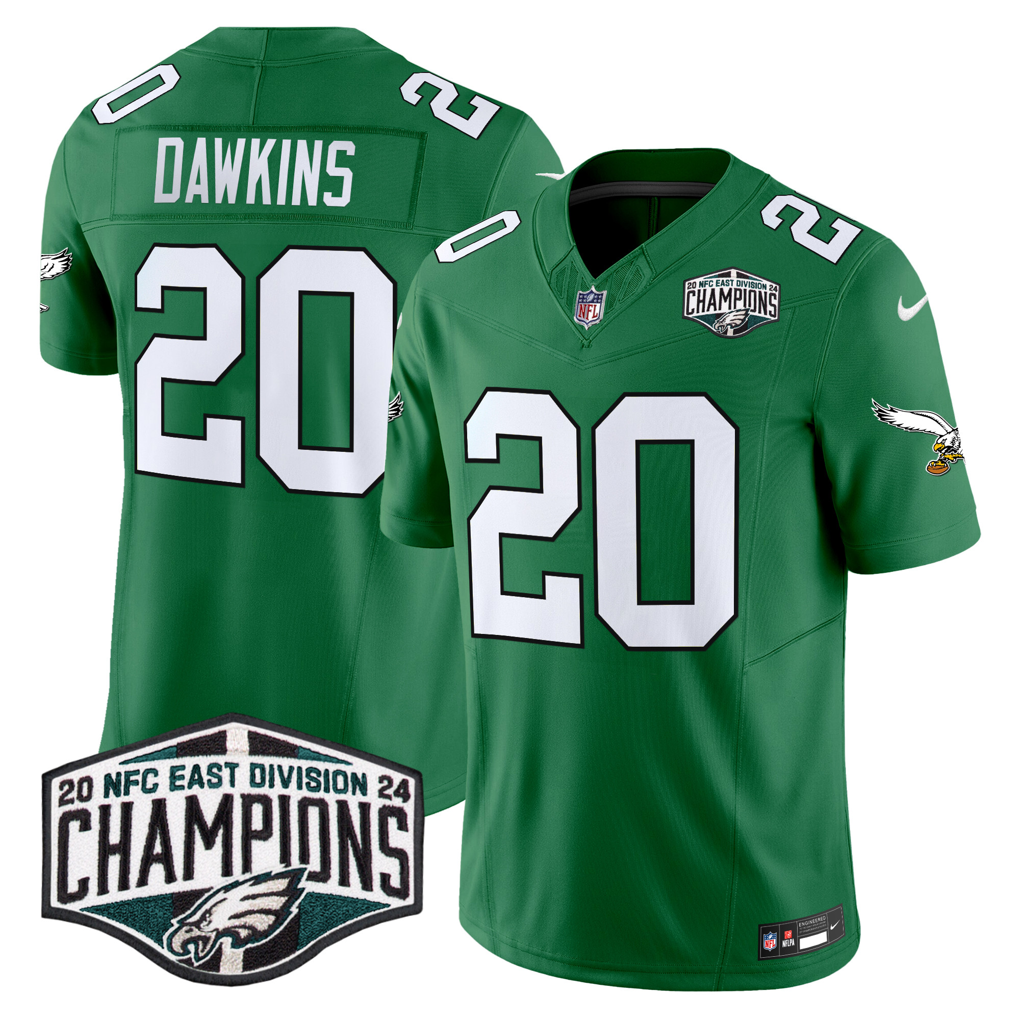 Brian Dawkins Men's Philadelphia Eagles Kelly Green 2024 NFC East Division Champions Vapor Limited Kelly Green Jersey - All Stitched
