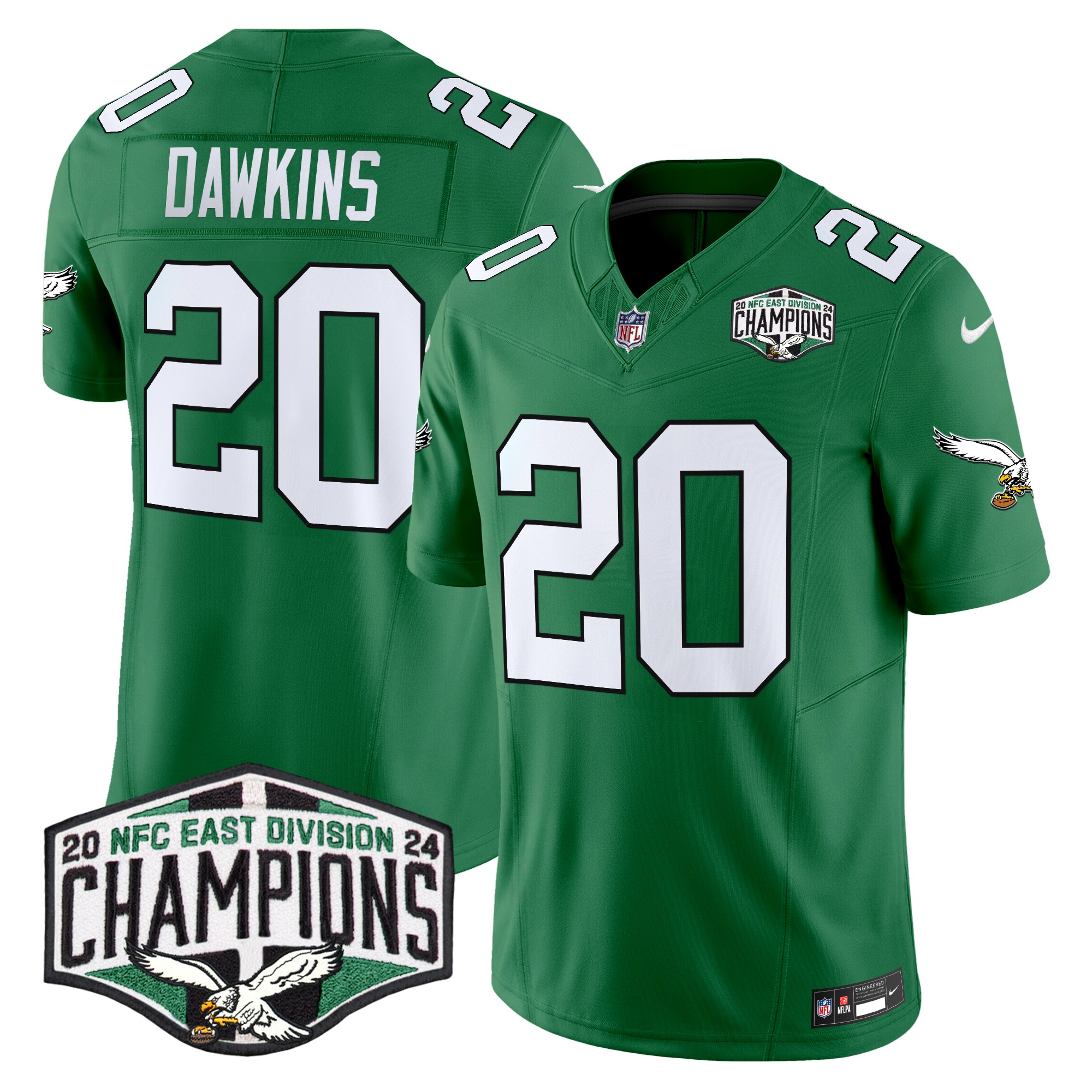Brian Dawkins Men's Philadelphia Eagles Kelly Green 2024 NFC East Division Champions Vapor Limited Kelly Green Jersey - All Stitched