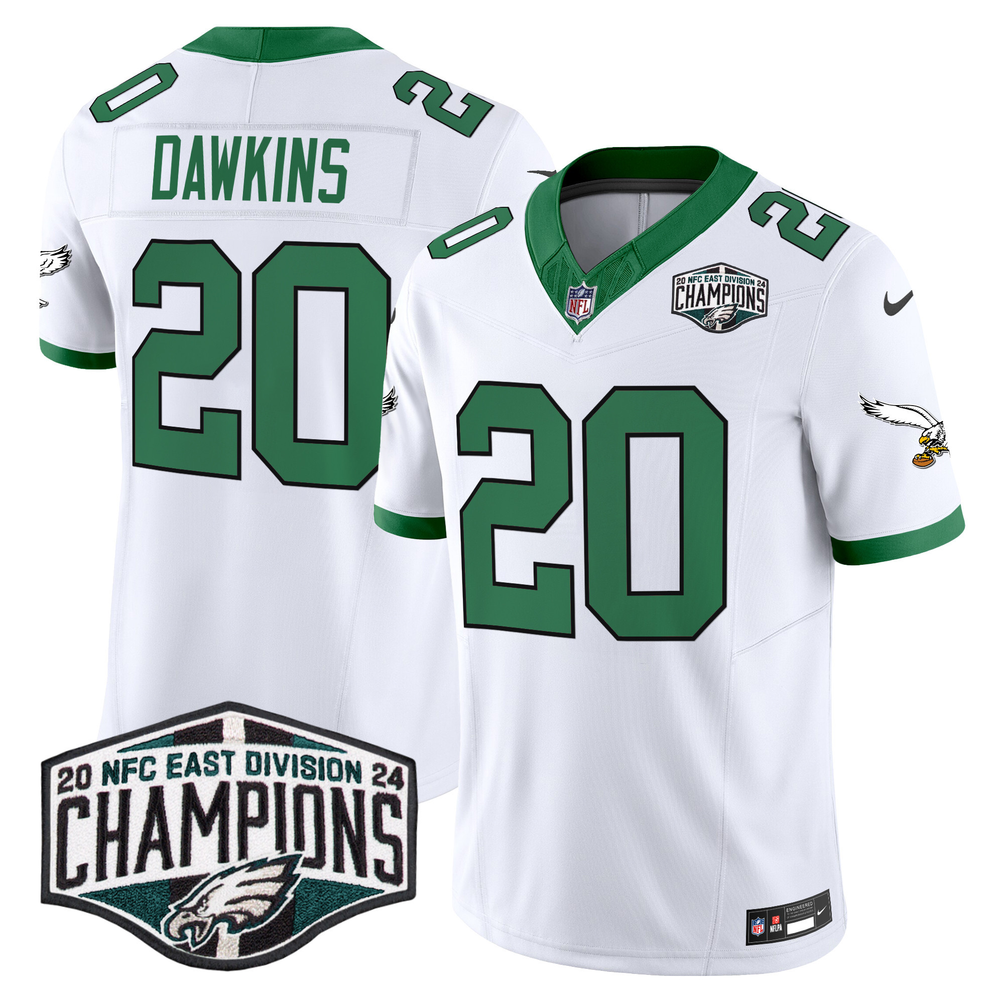 Brian Dawkins Men's Philadelphia Eagles Kelly Green 2024 NFC East Division Champions Vapor Limited Kelly White Jersey - All Stitched