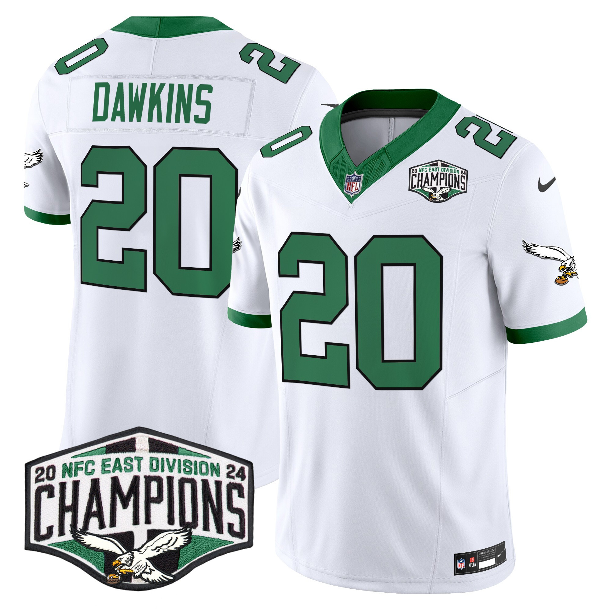Brian Dawkins Men's Philadelphia Eagles Kelly Green 2024 NFC East Division Champions Vapor Limited Kelly White Jersey - All Stitched