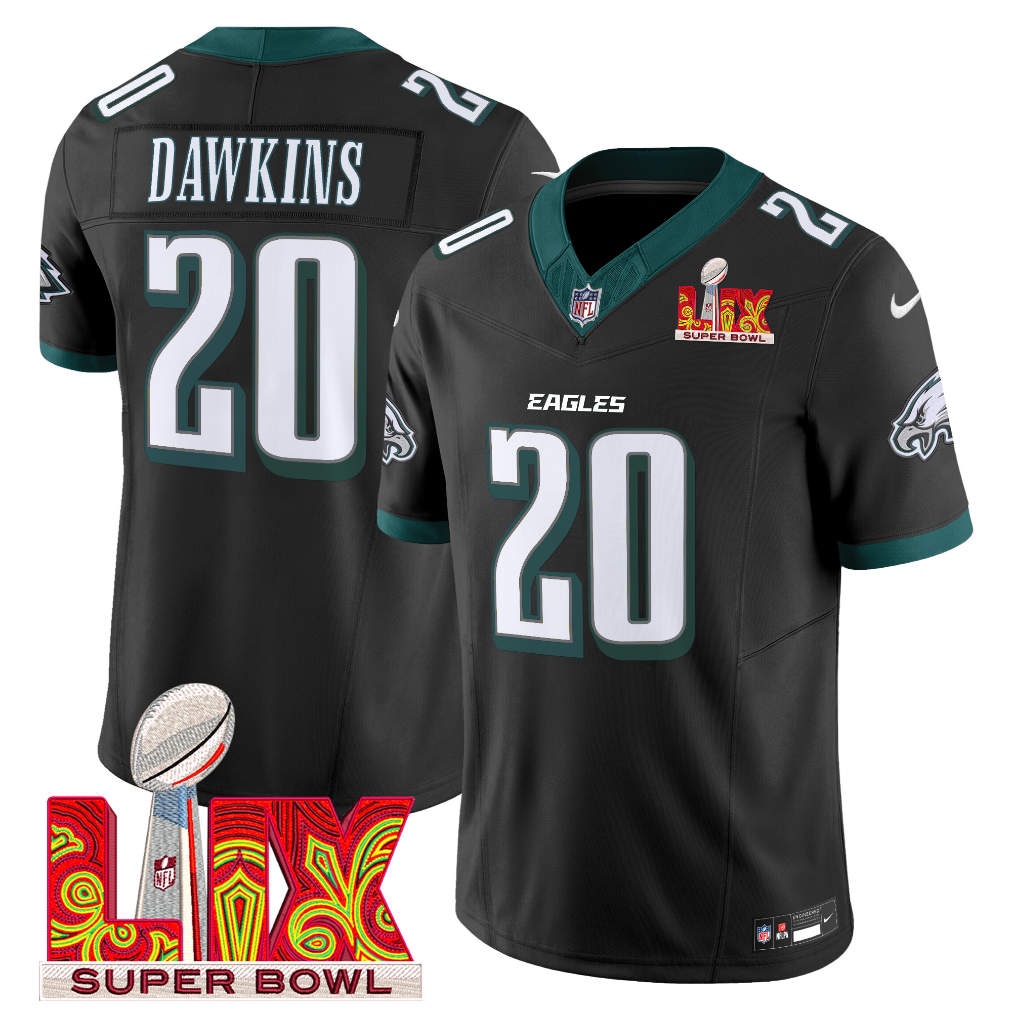 Brian Dawkins Men's Philadelphia Eagles Super Bowl LIX Patch Vapor Limited Black Jersey - All Stitched