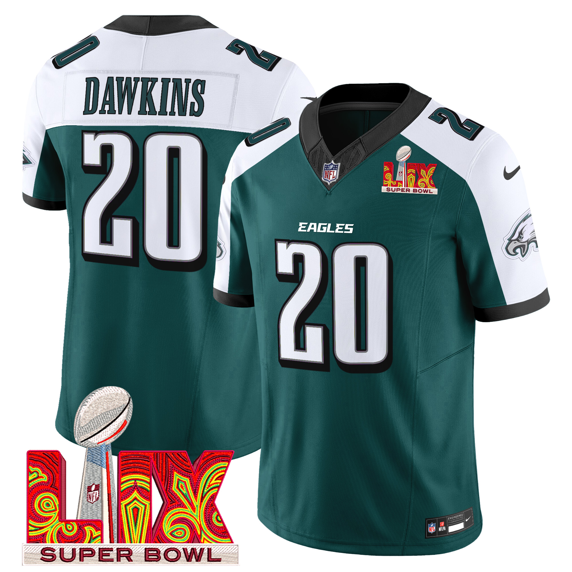 Brian Dawkins Men's Philadelphia Eagles Super Bowl LIX Patch Vapor Limited Green Alternate Jersey - All Stitched