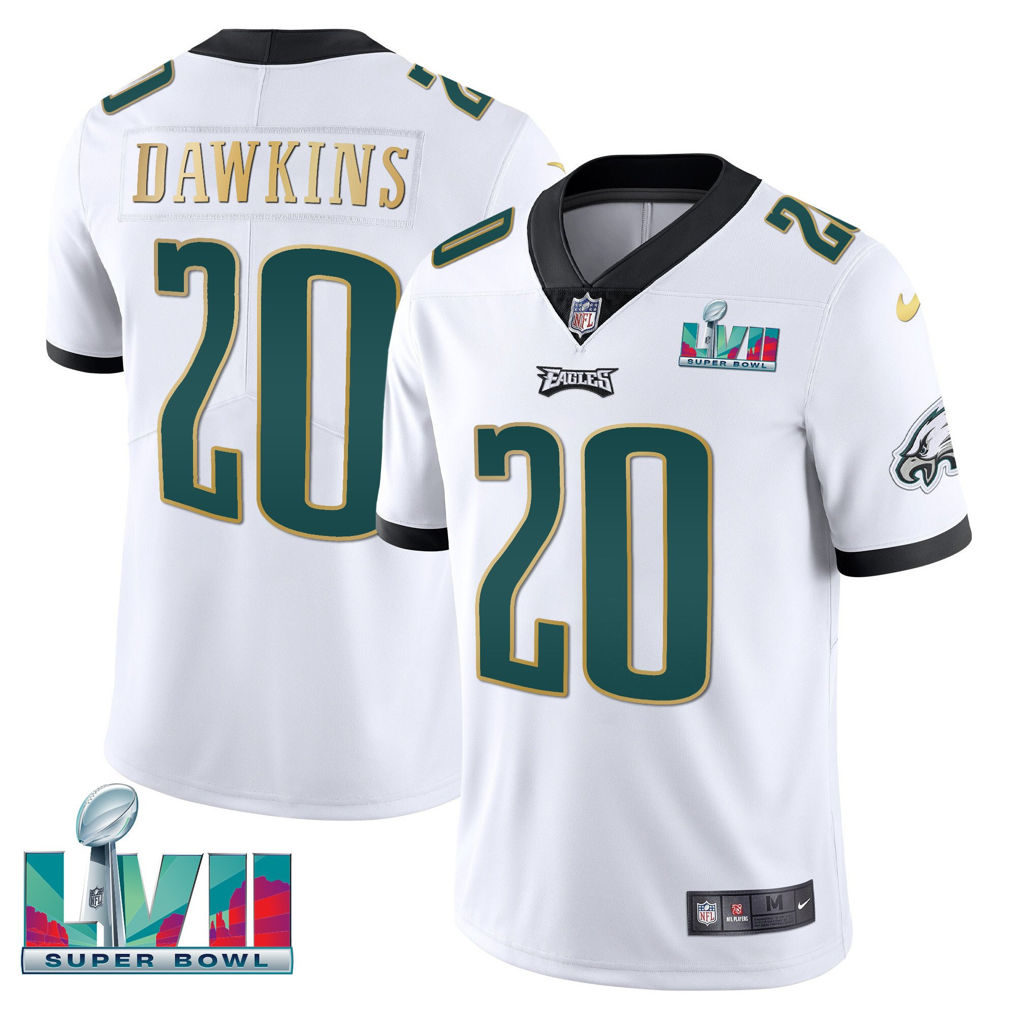 Brian Dawkins Men's Philadelphia Eagles Super Bowl Patch Vapor White Gold Trim Jersey - All Stitched