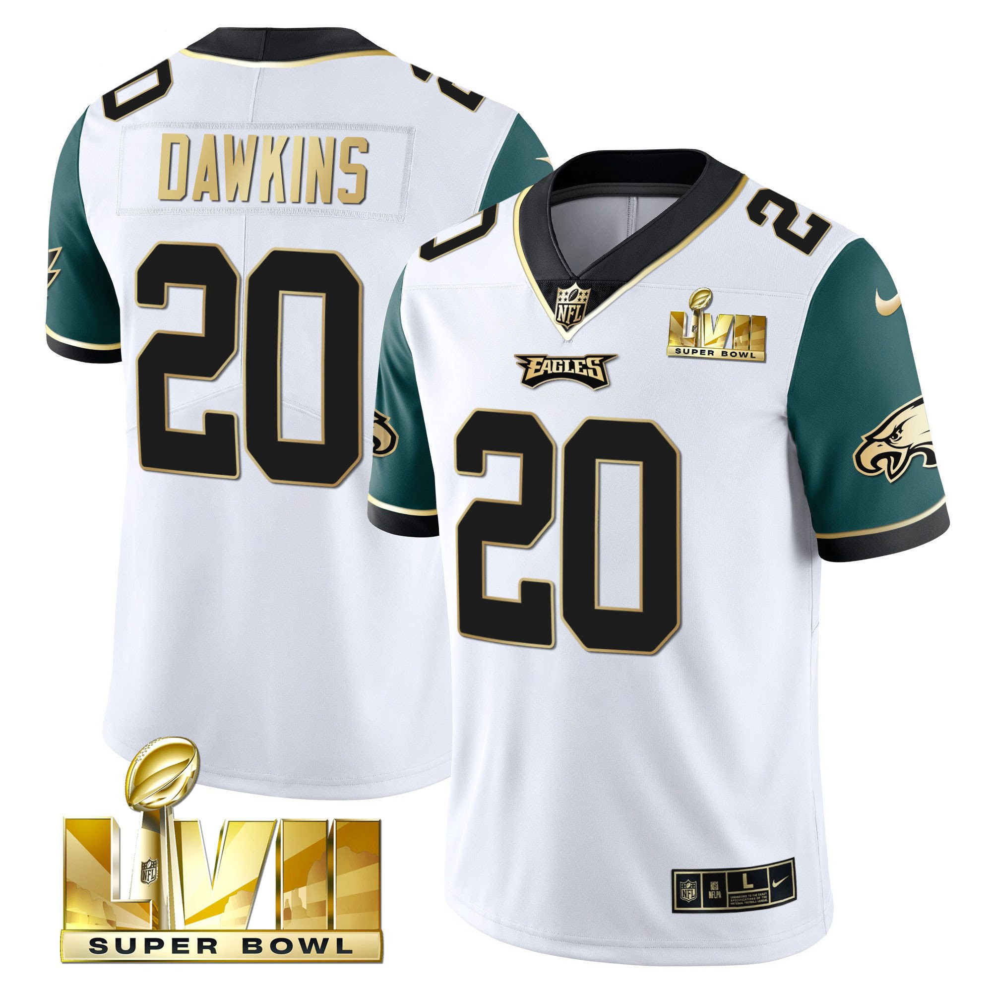 Brian Dawkins Men's Philadelphia Eagles Super Bowl Vapor Gold Midnight Green Sleeves Jersey - All Stitched