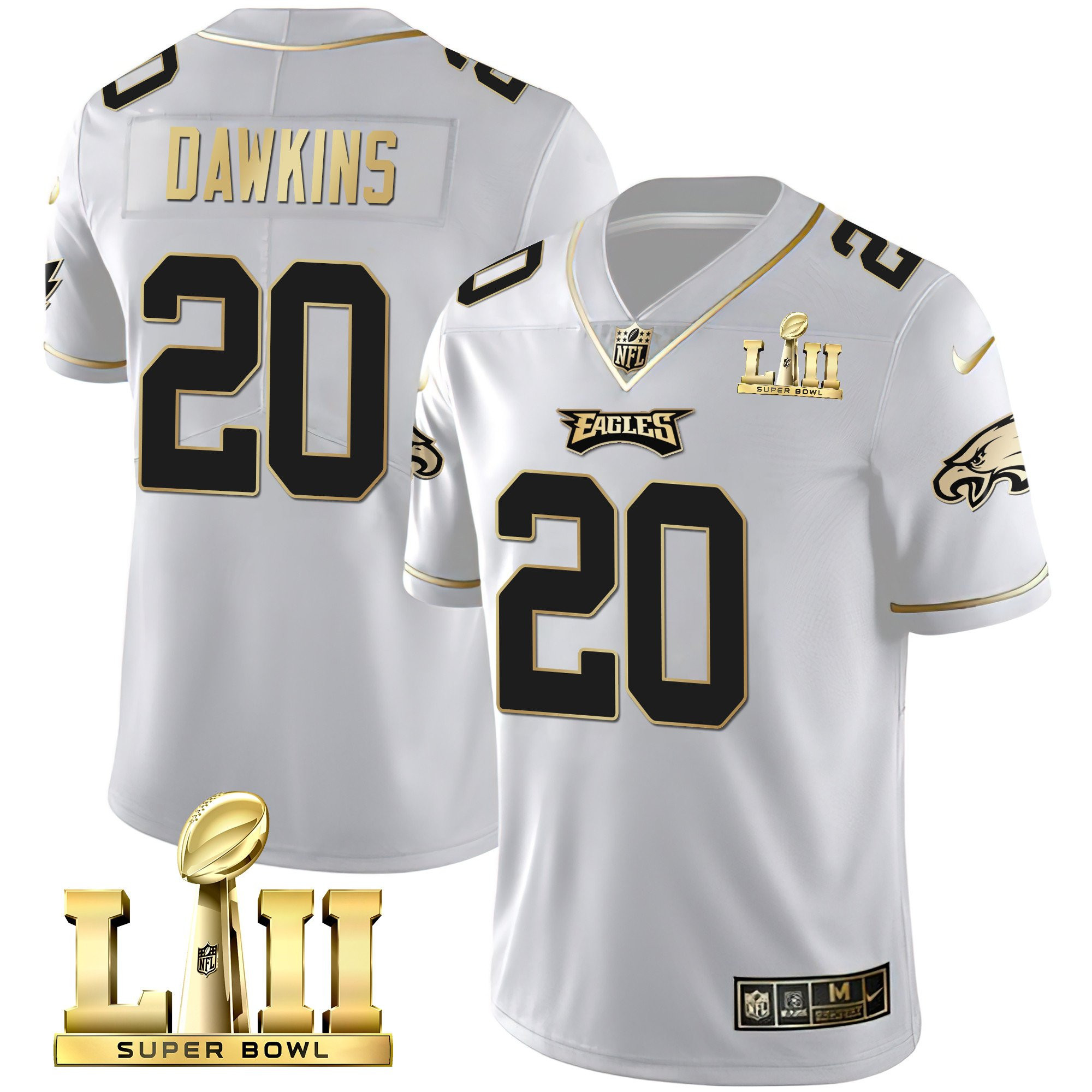 Brian Dawkins Philadelphia Eagles Super Bowl LII Patch Vapor White Gold Jersey - All Stitched