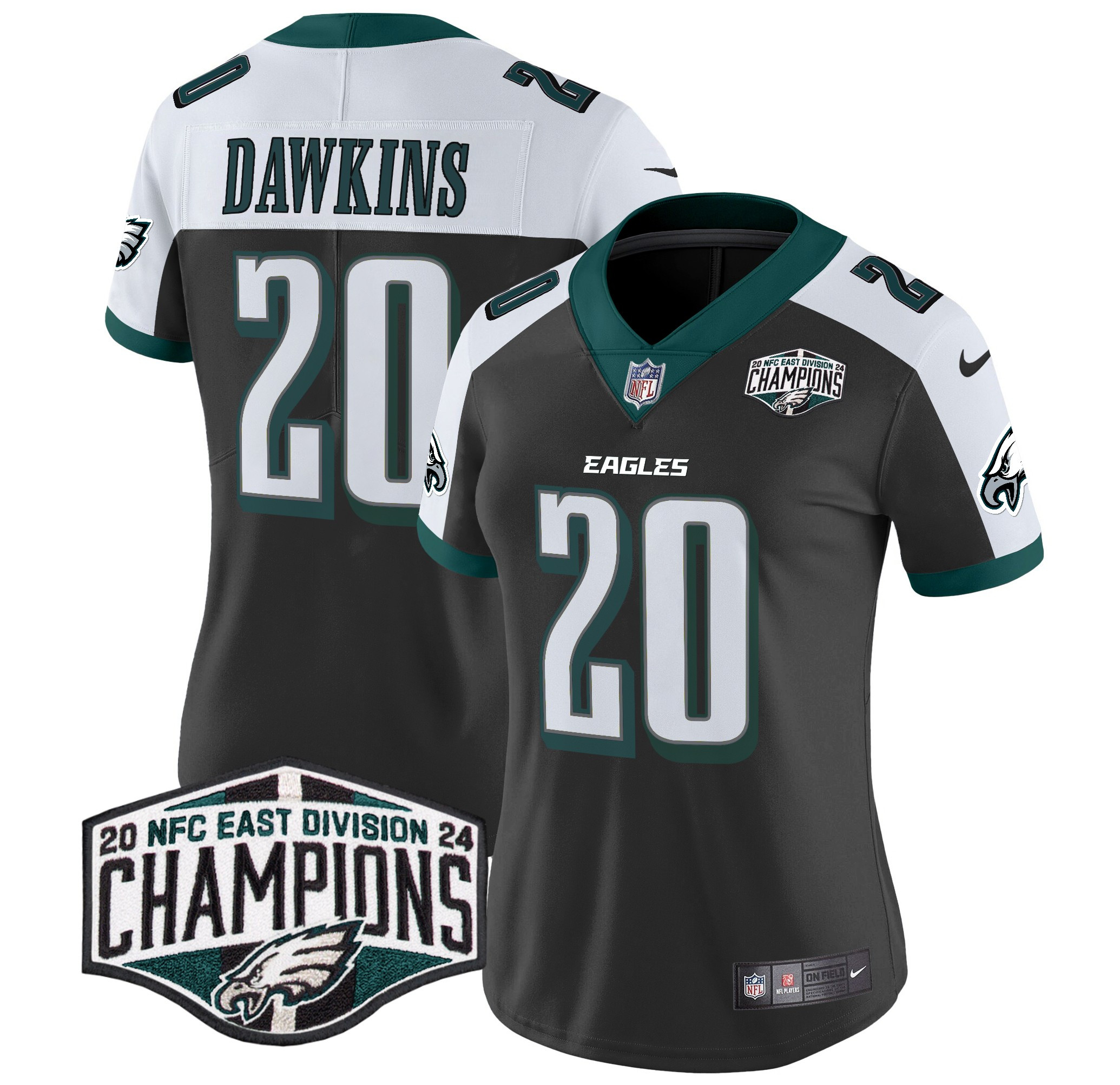 Brian Dawkins Women's Philadelphia Eagles 2024 NFC East Division Champions Vapor Limited Black Alternate Jersey - All Stitched