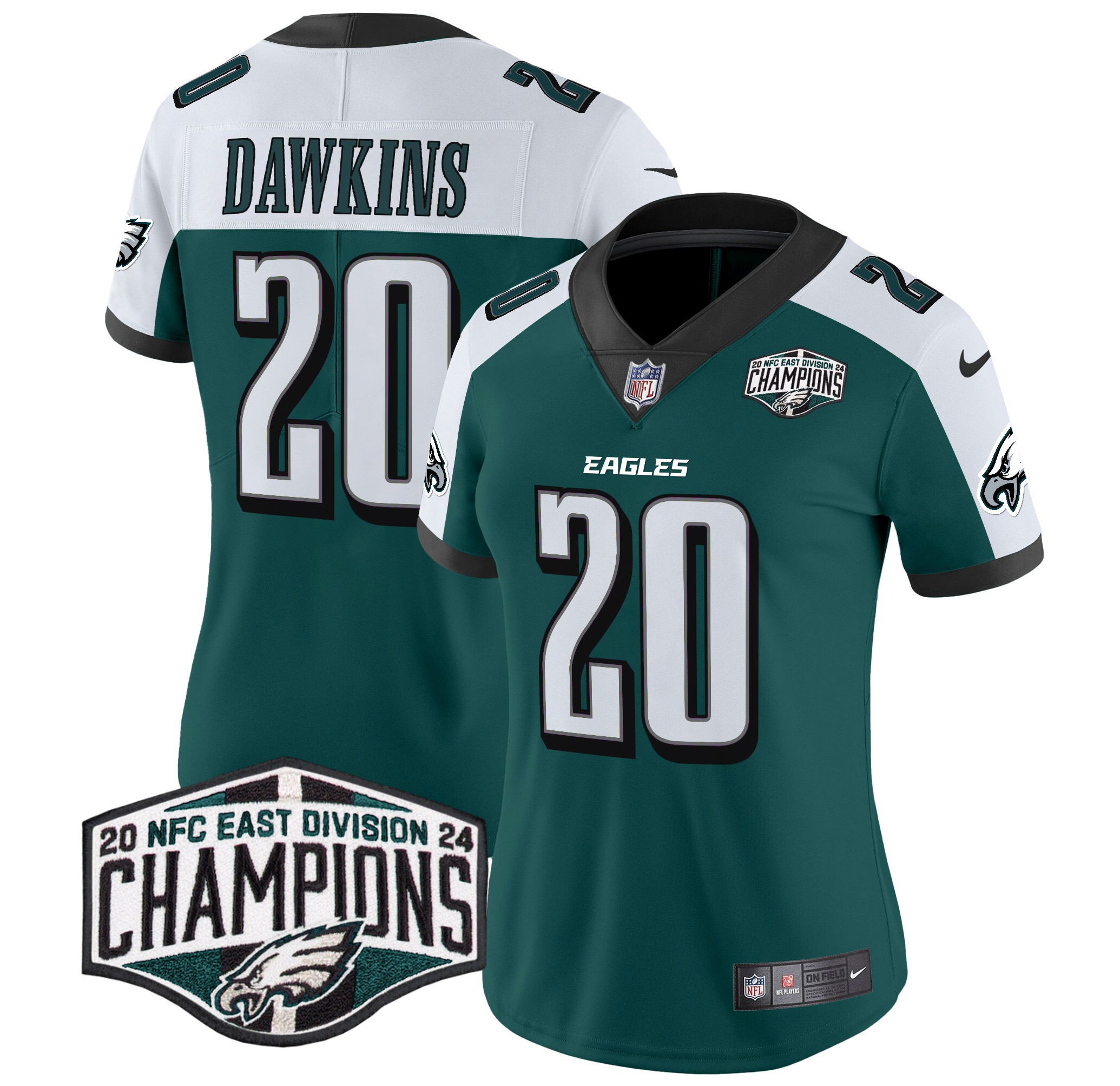 Brian Dawkins Women's Philadelphia Eagles 2024 NFC East Division Champions Vapor Limited Green Alternate Jersey - All Stitched