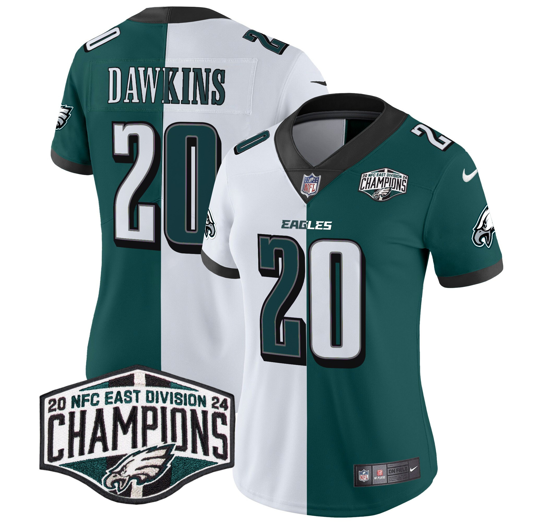 Brian Dawkins Women's Philadelphia Eagles 2024 NFC East Division Champions Vapor Limited Split Jersey - All Stitched