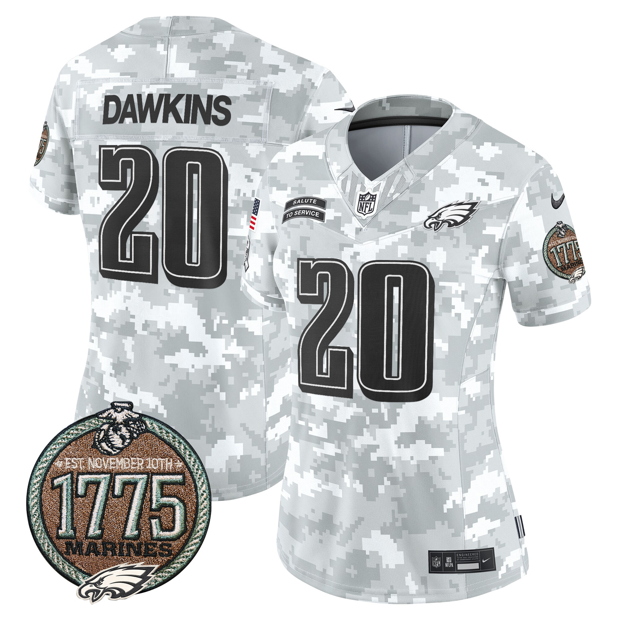 Brian Dawkins Women's Philadelphia Eagles 2024 Salute to Service Establishment Year Patch Vapor Limited Marines Jersey - All Stitched