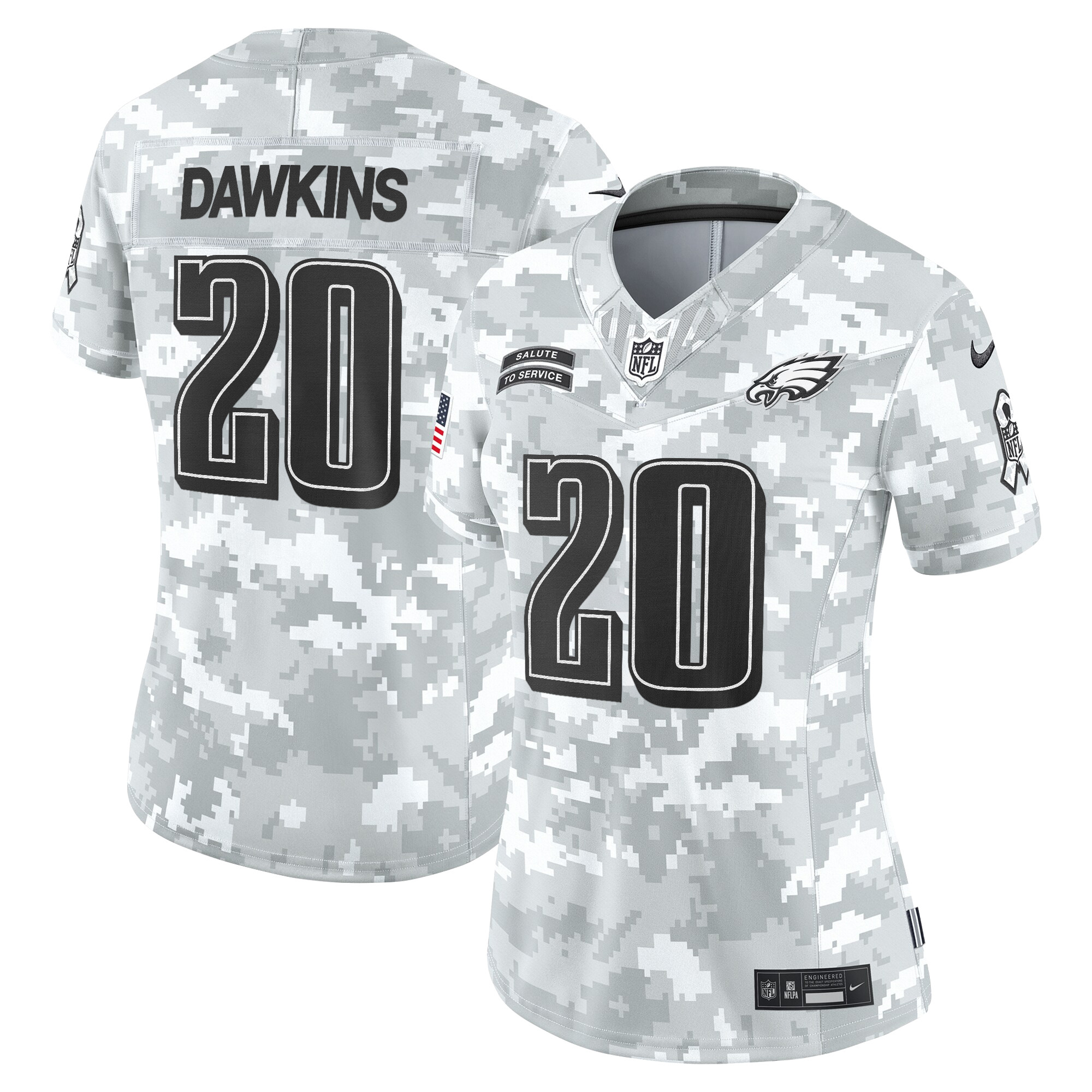 Brian Dawkins Women's Philadelphia Eagles 2024 Salute to Service Vapor Limited Arctic Camo Jersey - All Stitched
