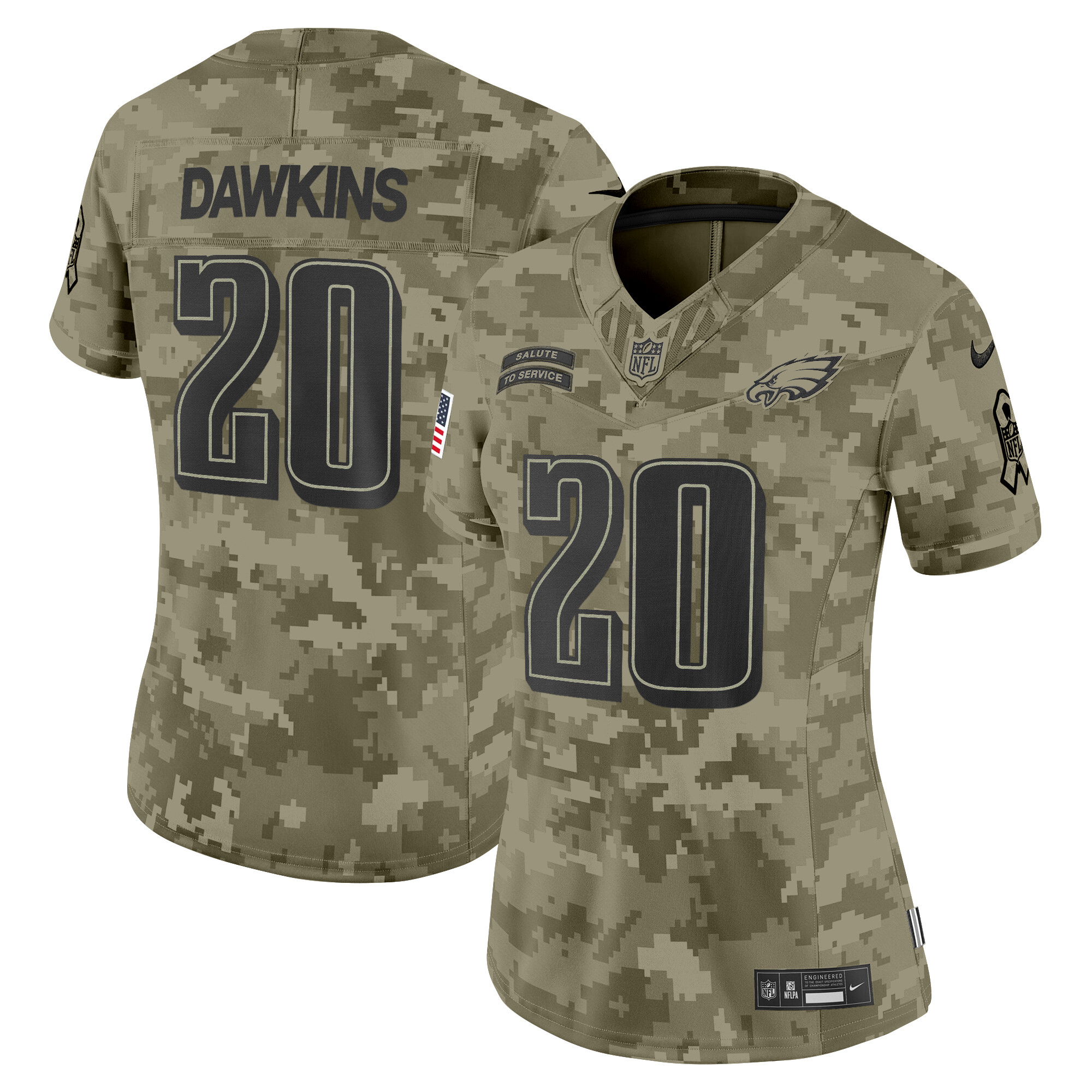 Brian Dawkins Women's Philadelphia Eagles 2024 Salute to Service Vapor Limited Olive Camo Jersey - All Stitched