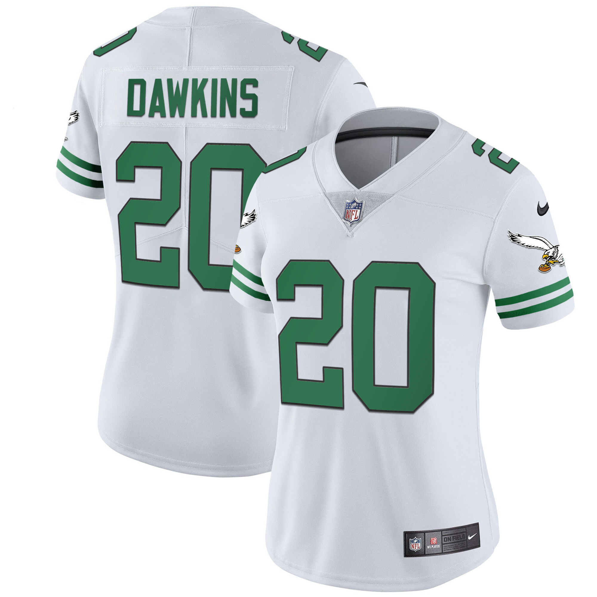 Brian Dawkins Women's Philadelphia Eagles Gold & Kelly Vapor Kelly White Jersey - All Stitched