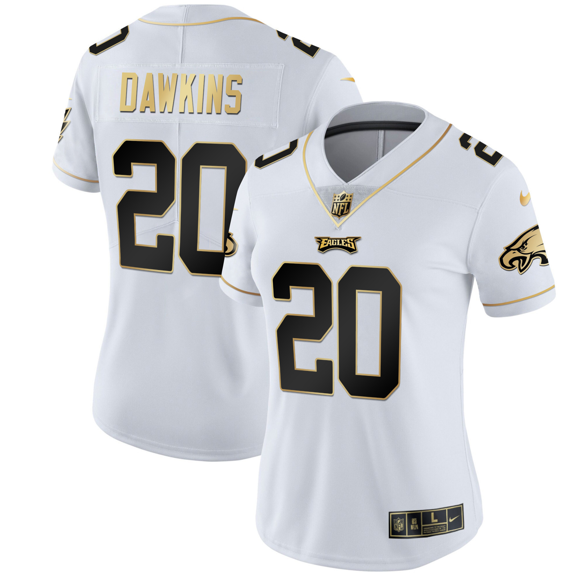 Brian Dawkins Women's Philadelphia Eagles Gold & Split Vapor - All Stitched White Gold Jersey - All Stitched