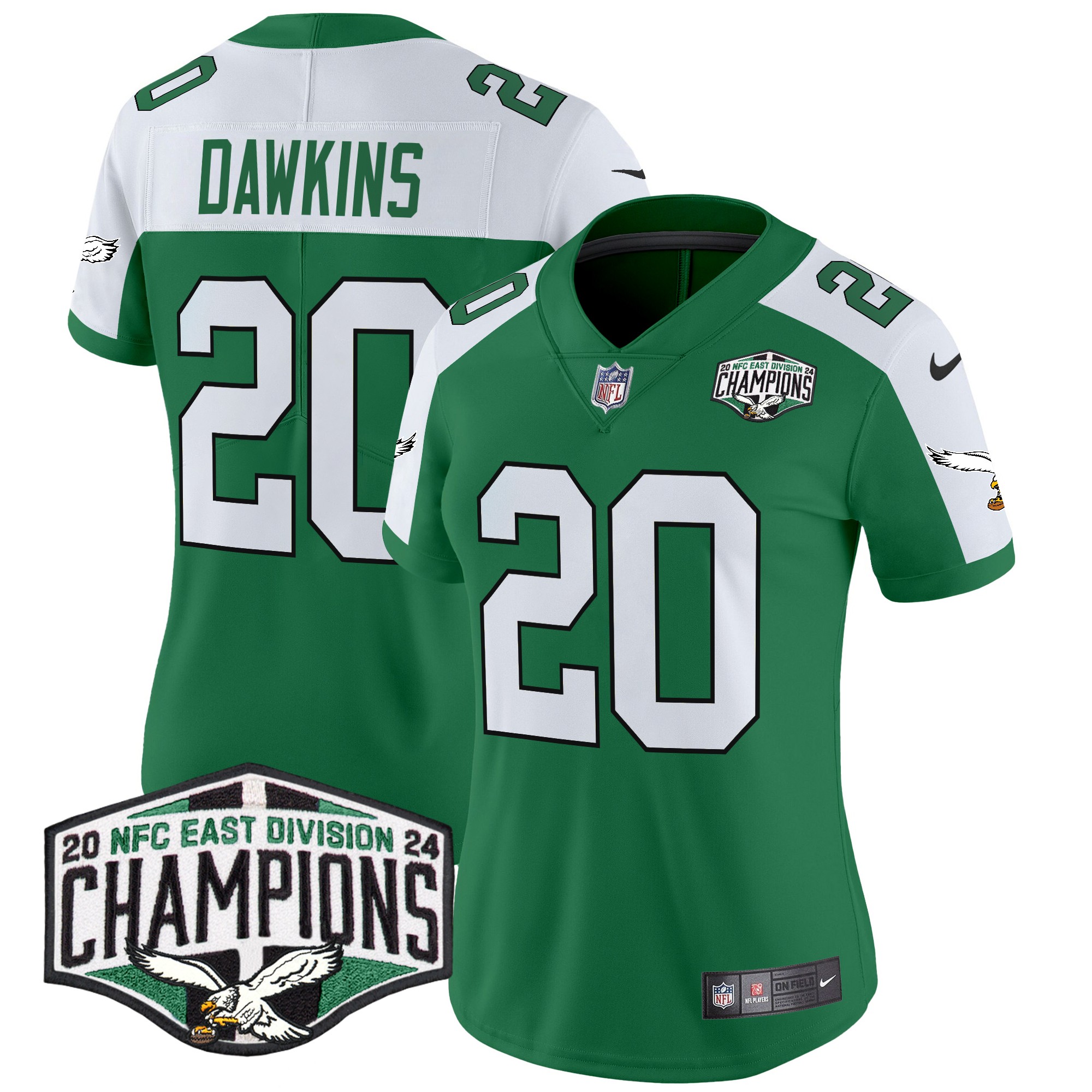 Brian Dawkins Women's Philadelphia Eagles Kelly Green 2024 NFC East Division Champions Vapor Limited Kelly Alternate Jersey - All Stitched