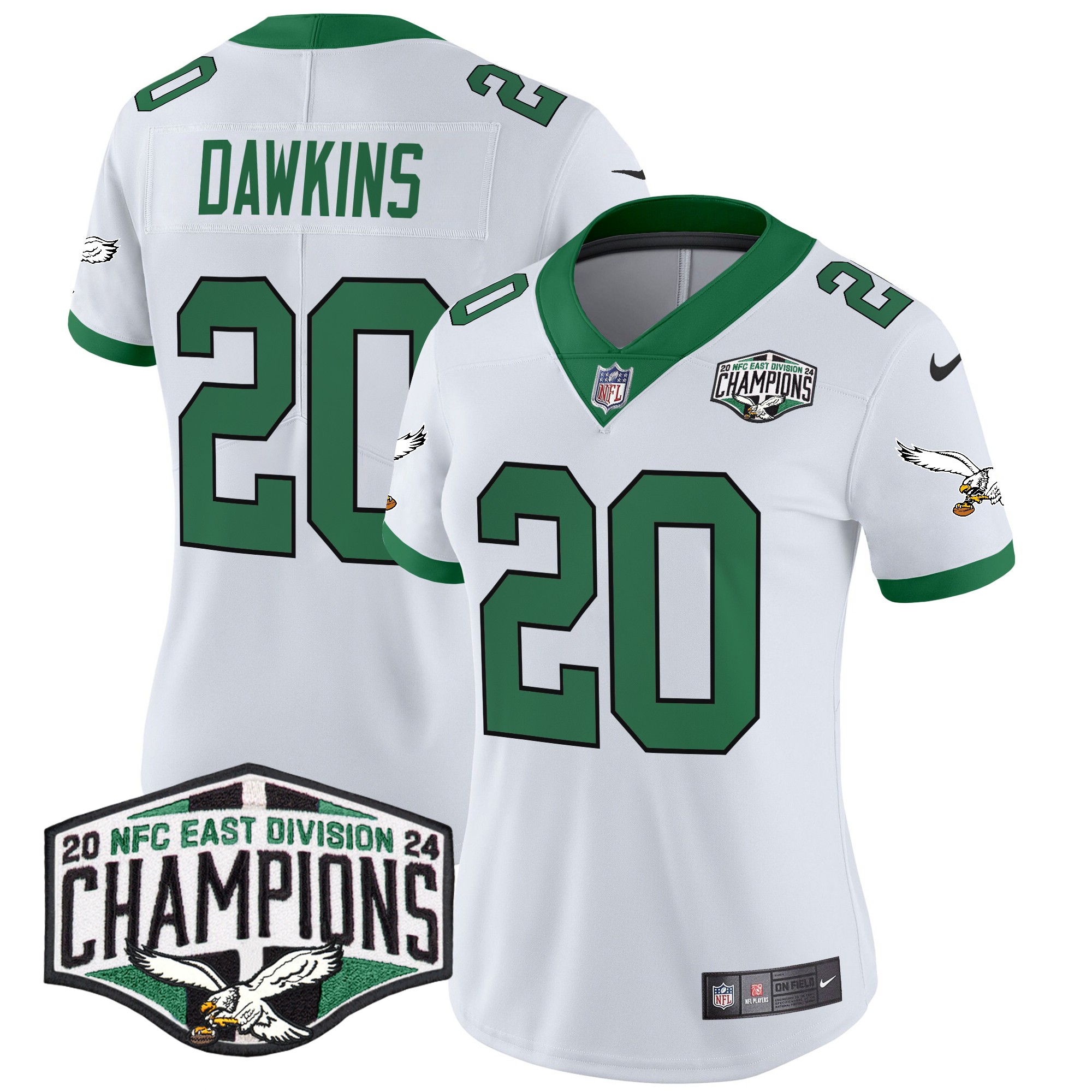 Brian Dawkins Women's Philadelphia Eagles Kelly Green 2024 NFC East Division Champions Vapor Limited Kelly White Jersey - All Stitched