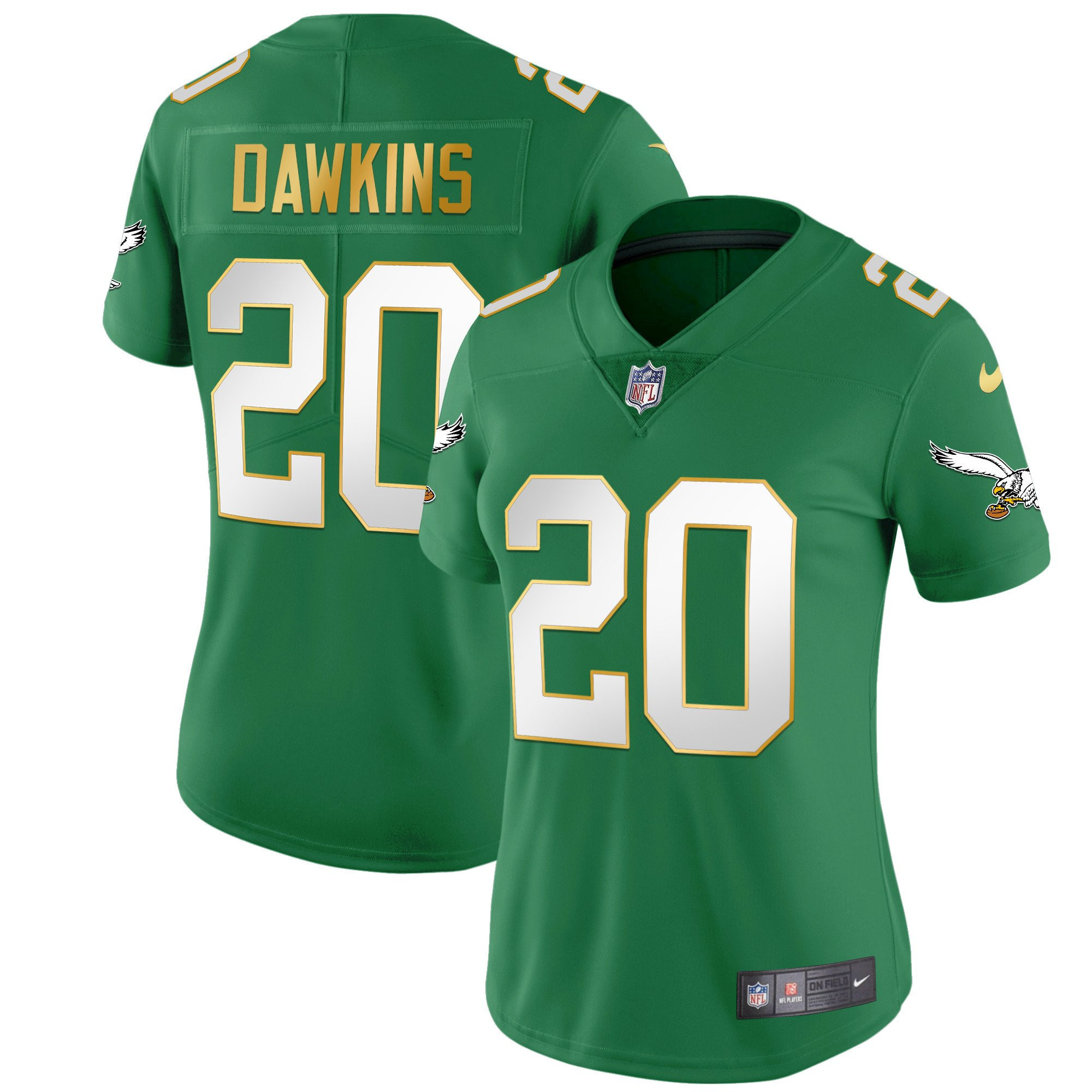Brian Dawkins Women's Philadelphia Eagles Kelly Green Gold Gold Trim Jersey - All Stitched