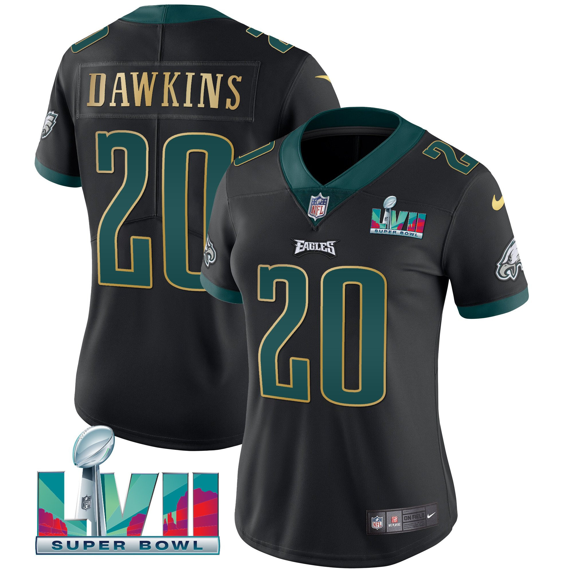Brian Dawkins Women's Philadelphia Eagles Super Bowl LVII Gold Trim Black Gold Trim Jersey - All Stitched