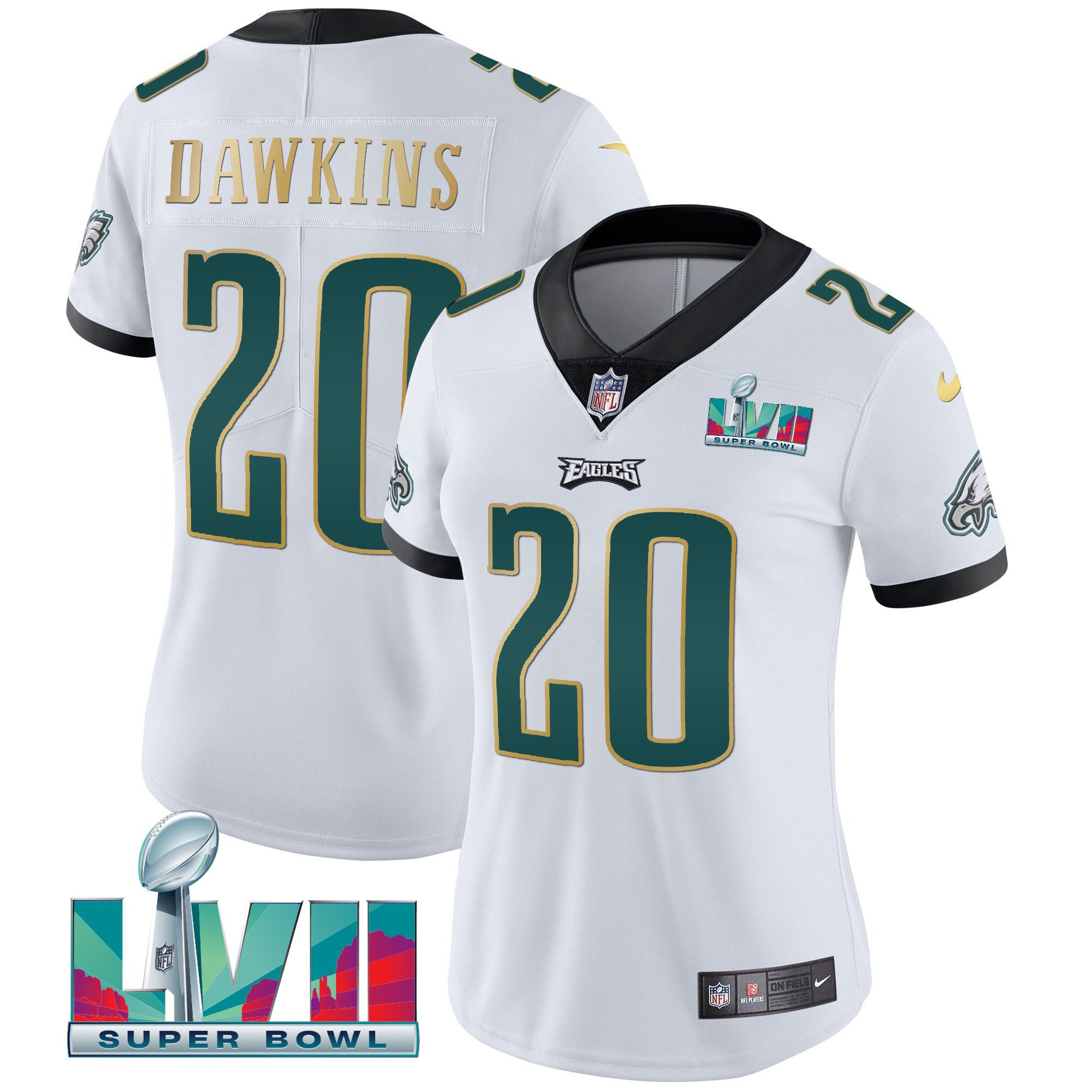 Brian Dawkins Women's Philadelphia Eagles Super Bowl LVII Gold Trim White Gold Trim Jersey - All Stitched