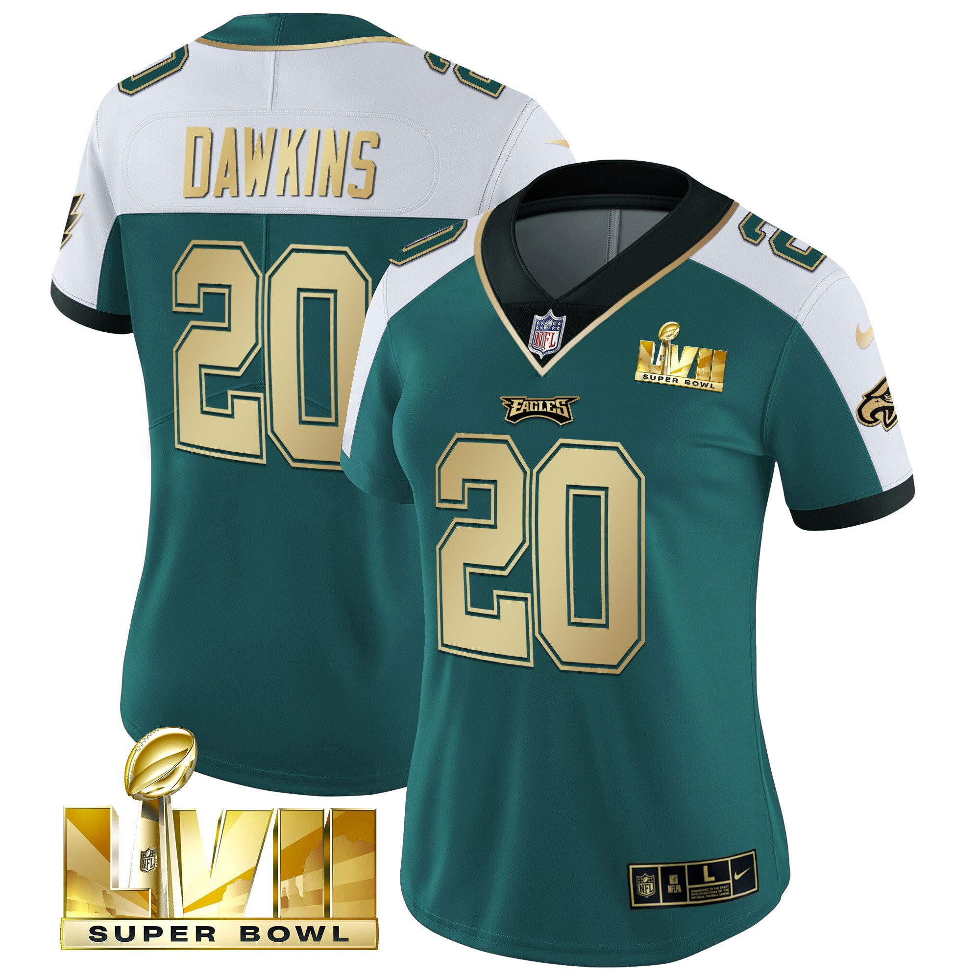 Brian Dawkins Women's Philadelphia Eagles Super Bowl LVII Gold Vapor Alternate Green Jersey - All Stitched