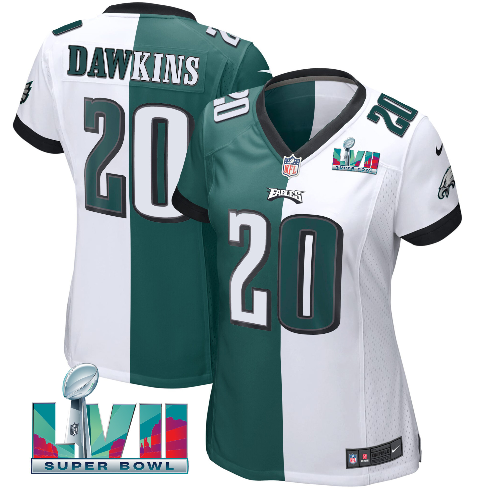Brian Dawkins Women's Philadelphia Eagles Super Bowl LVII Split Split White Green Jersey - All Stitched