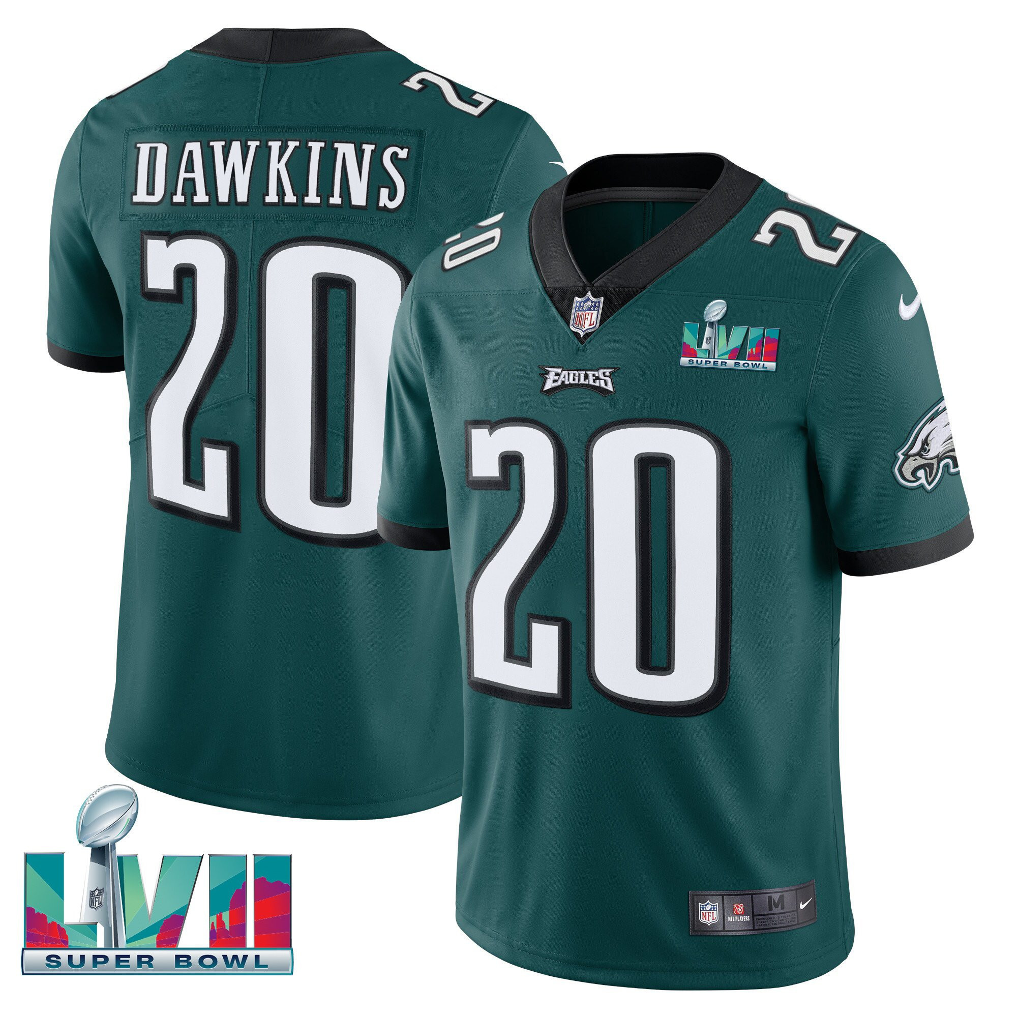 Brian Dawkins Youth's Philadelphia Eagles Super Bowl Patch Vapor Midnight Green Jersey - All Stitched