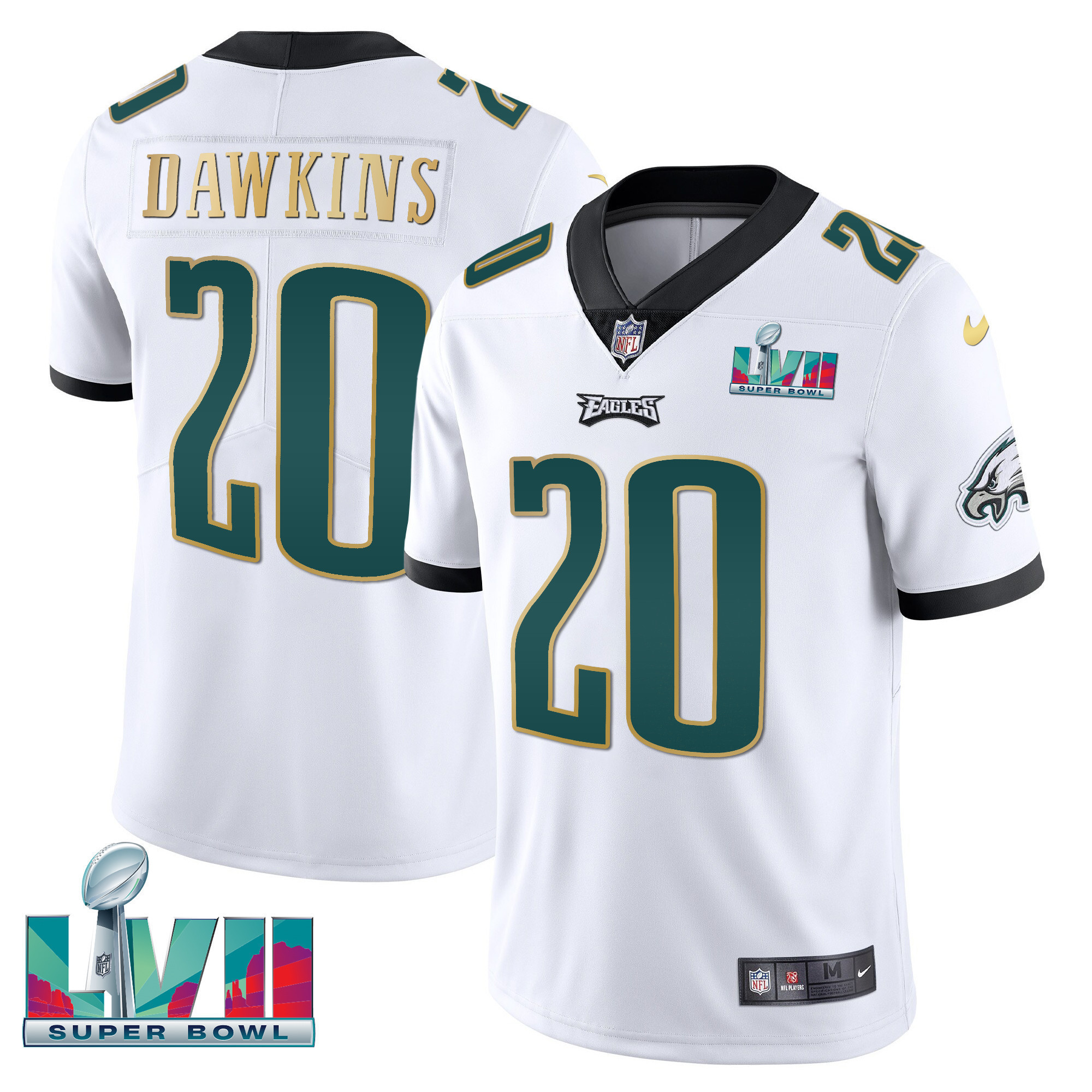 Brian Dawkins Youth's Philadelphia Eagles Super Bowl Patch Vapor White Gold Trim Jersey - All Stitched