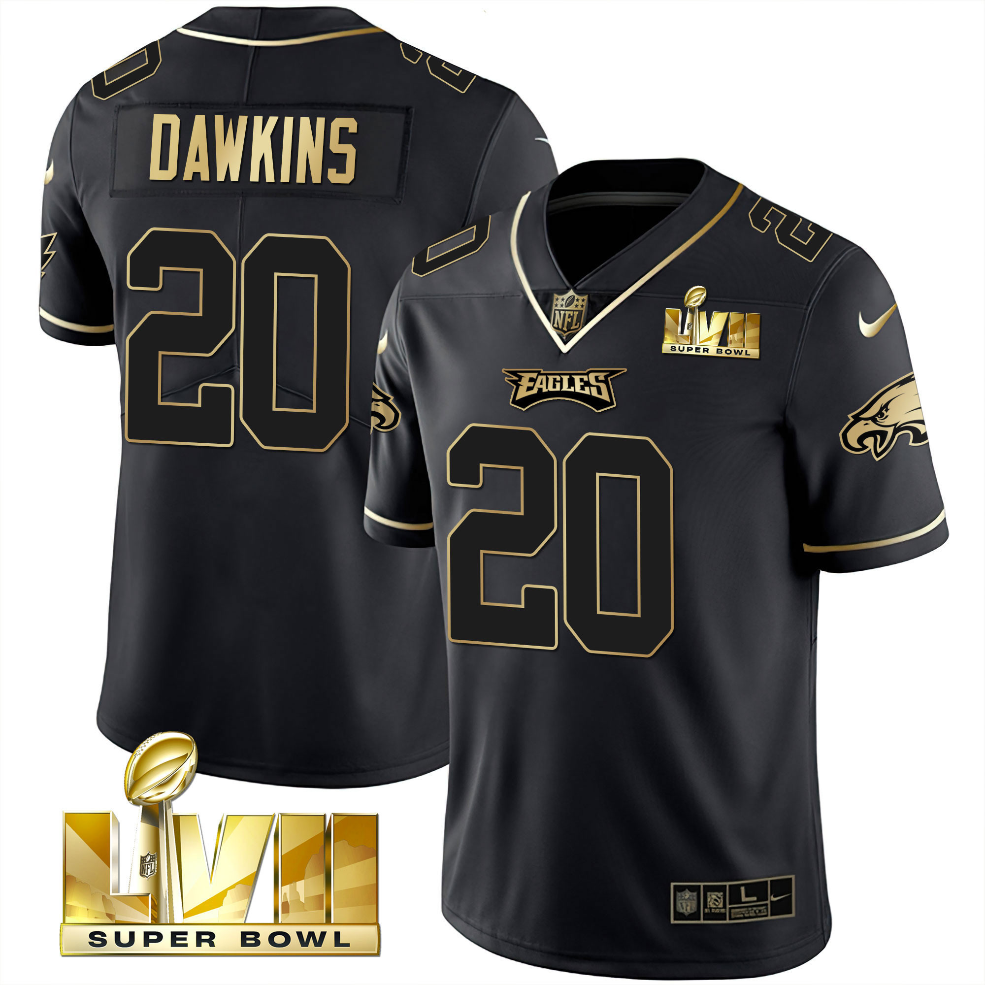 Brian Dawkins Youth's Philadelphia Eagles Super Bowl Vapor Gold Black Gold Jersey - All Stitched
