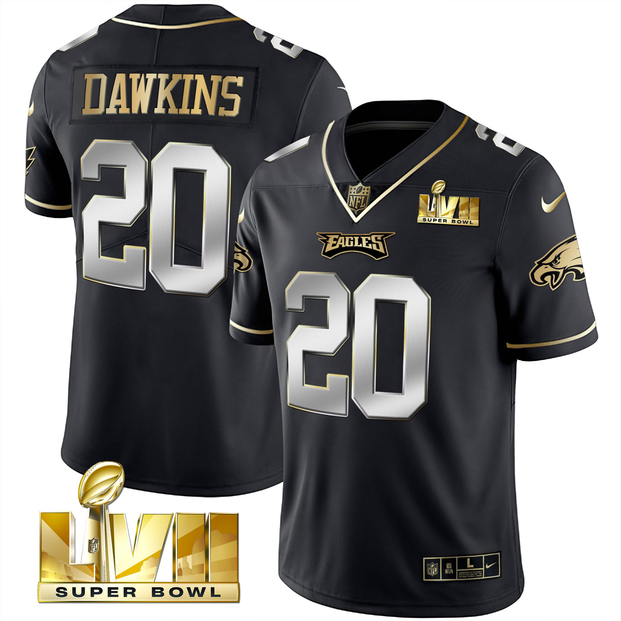 Brian Dawkins Youth's Philadelphia Eagles Super Bowl Vapor Gold Black Limited Jersey - All Stitched