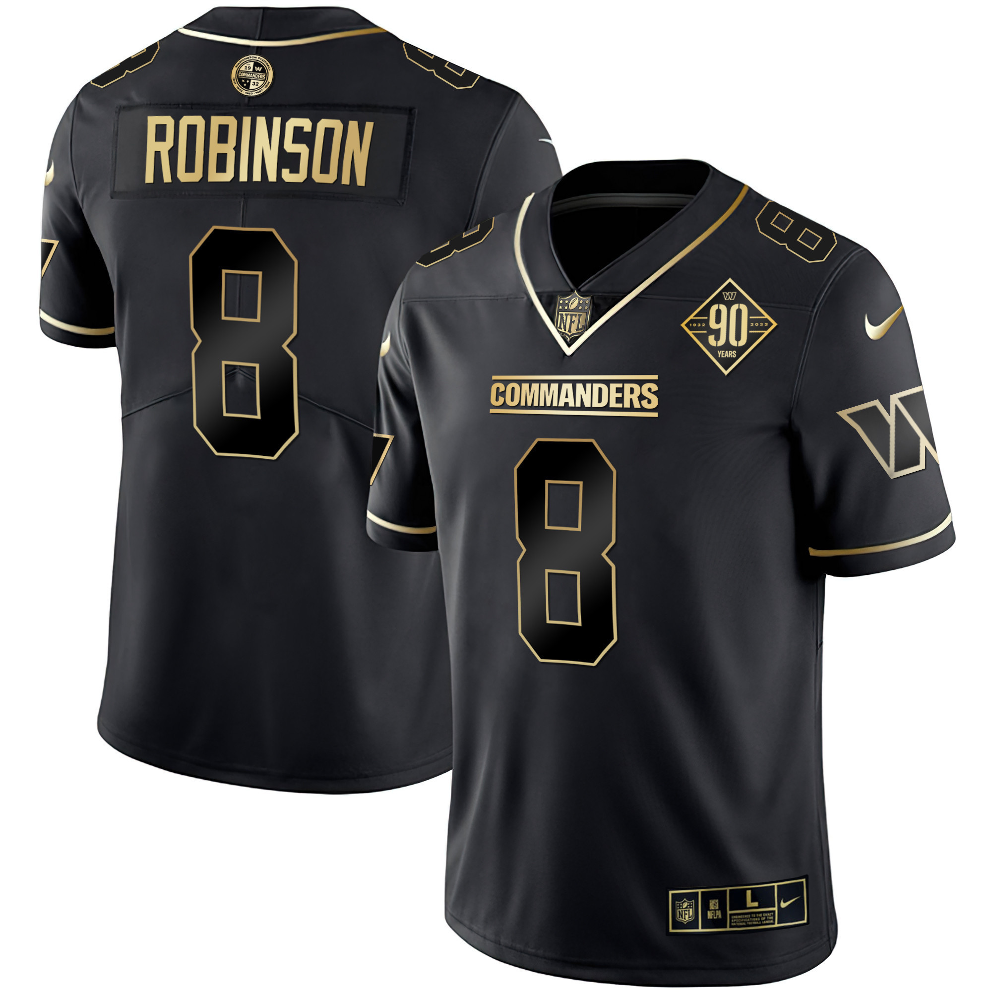 Brian Robinson Men's Washington Commanders White Gold & Black Gold Vapor Limited Black Gold Jersey - All Stitched