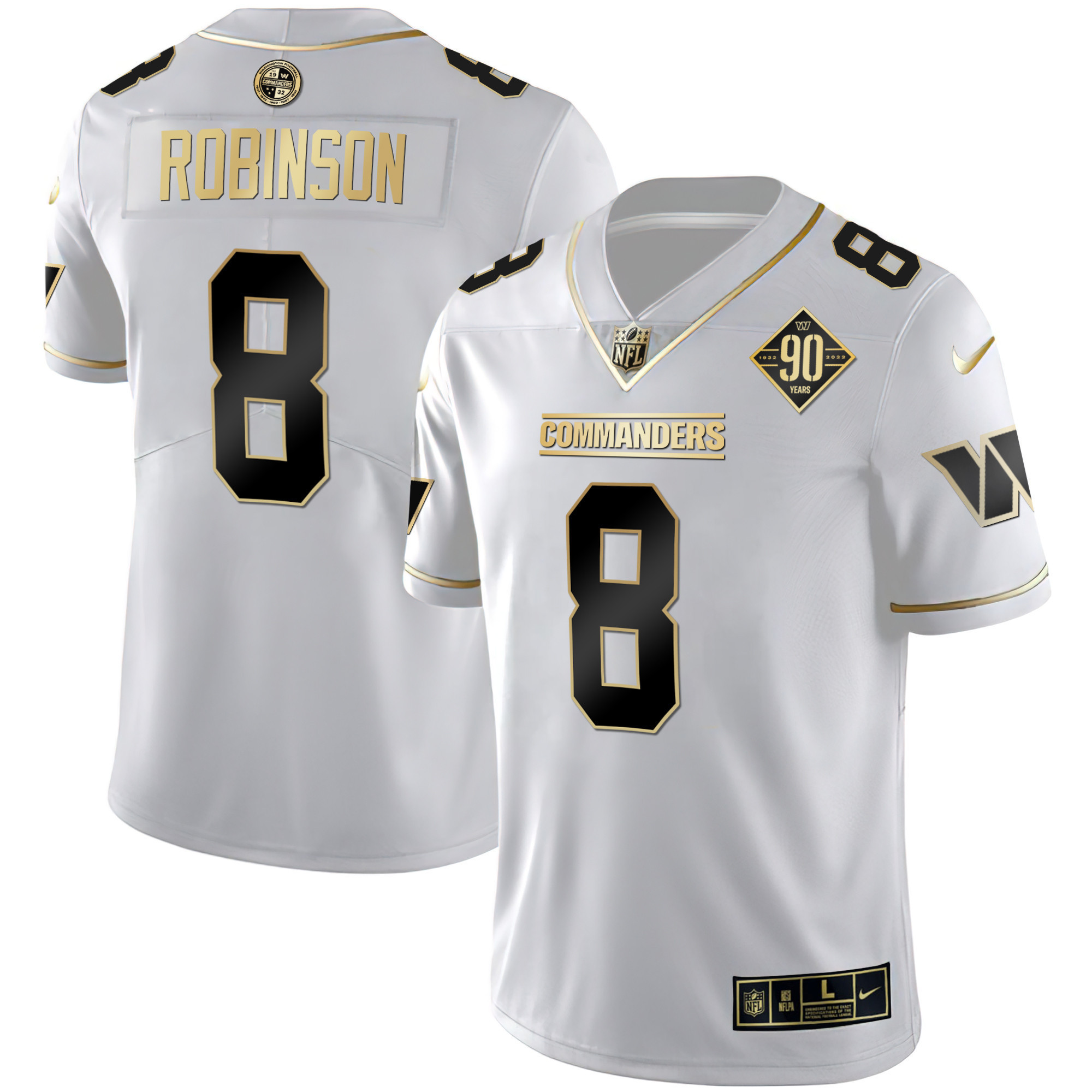 Brian Robinson Men's Washington Commanders White Gold & Black Gold Vapor Limited White Gold Jersey - All Stitched