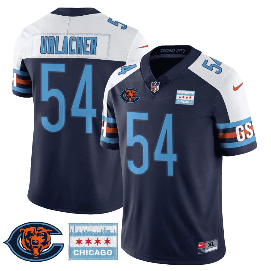 Brian Urlacher MenÃ¢â‚¬â„¢s Chicago Bears City Edition GSH Navy Alternate Jersey - All Stitched