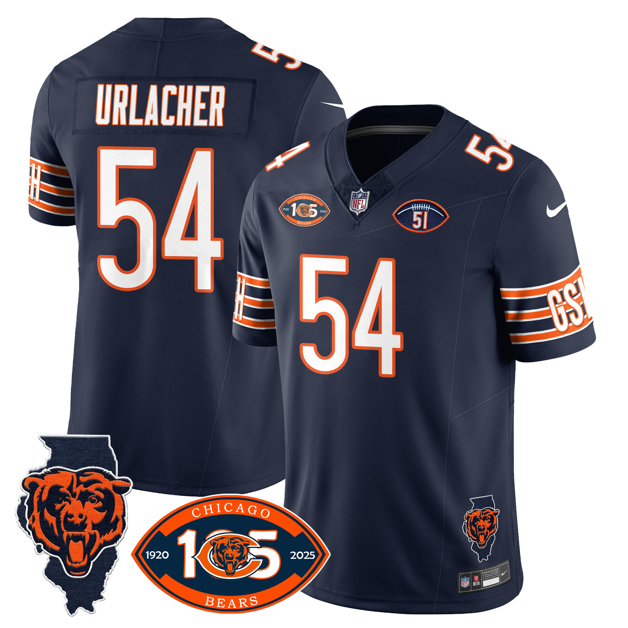 Brian Urlacher Men's Chicago Bears 1920-2025 The Chicago Bears Vapor Limited Navy Jersey - All Stitched