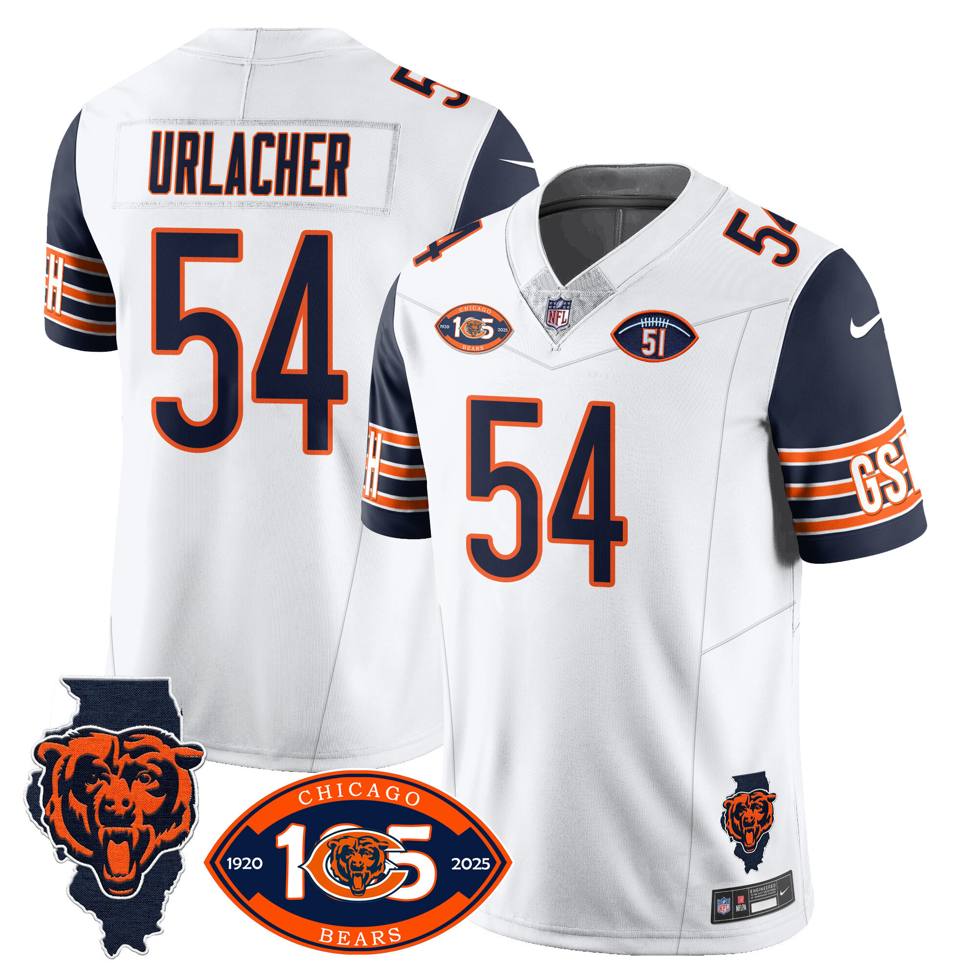 Brian Urlacher Men's Chicago Bears 1920-2025 The Chicago Bears Vapor Limited Navy Sleeves Jersey - All Stitched
