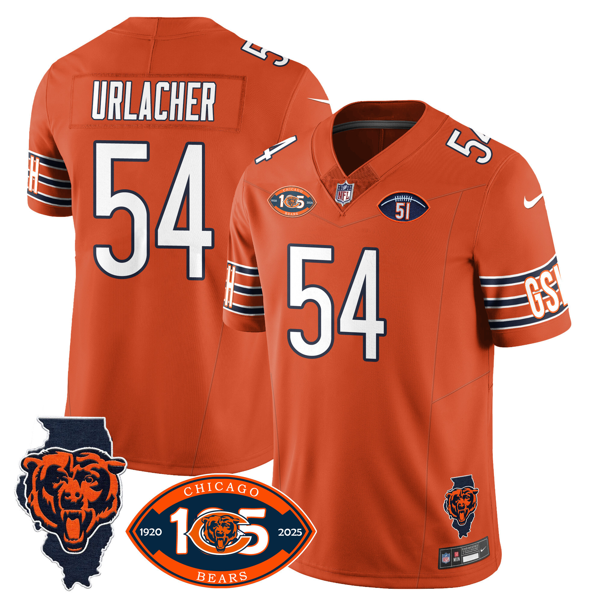 Brian Urlacher Men's Chicago Bears 1920-2025 The Chicago Bears Vapor Limited Orange Jersey - All Stitched