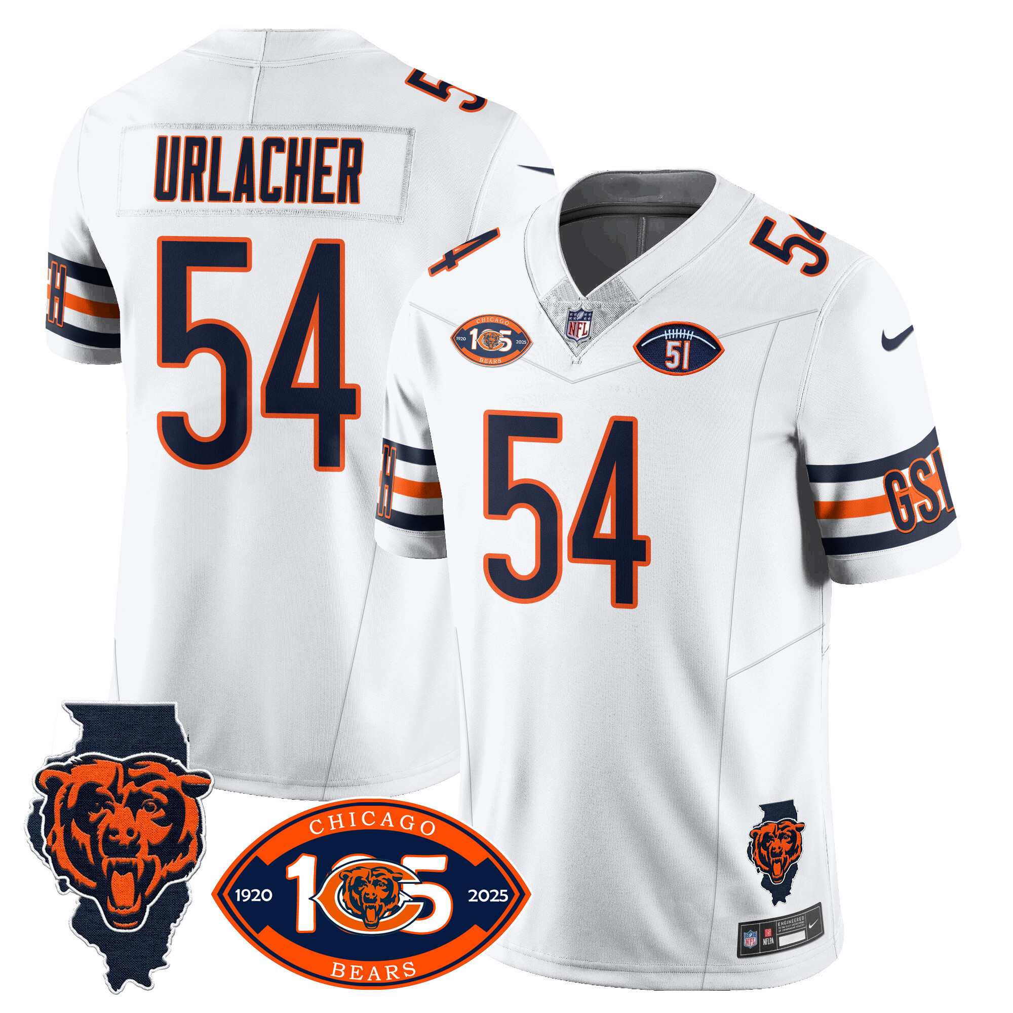 Brian Urlacher Men's Chicago Bears 1920-2025 The Chicago Bears Vapor Limited White Jersey - All Stitched