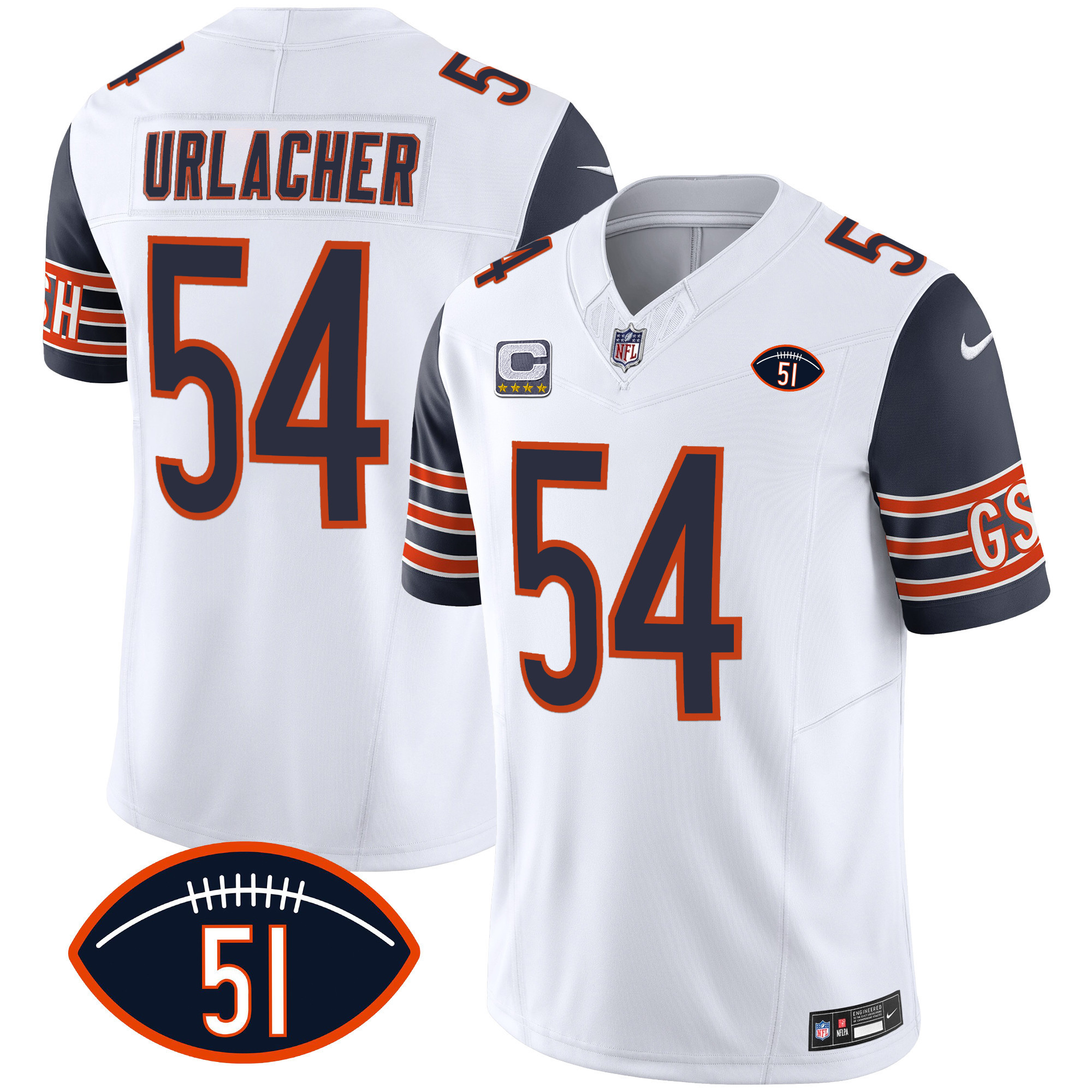 Brian Urlacher Men's Chicago Bears Dick Butkus Patch GSH Vapor Navy Sleeves Jersey - All Stitched