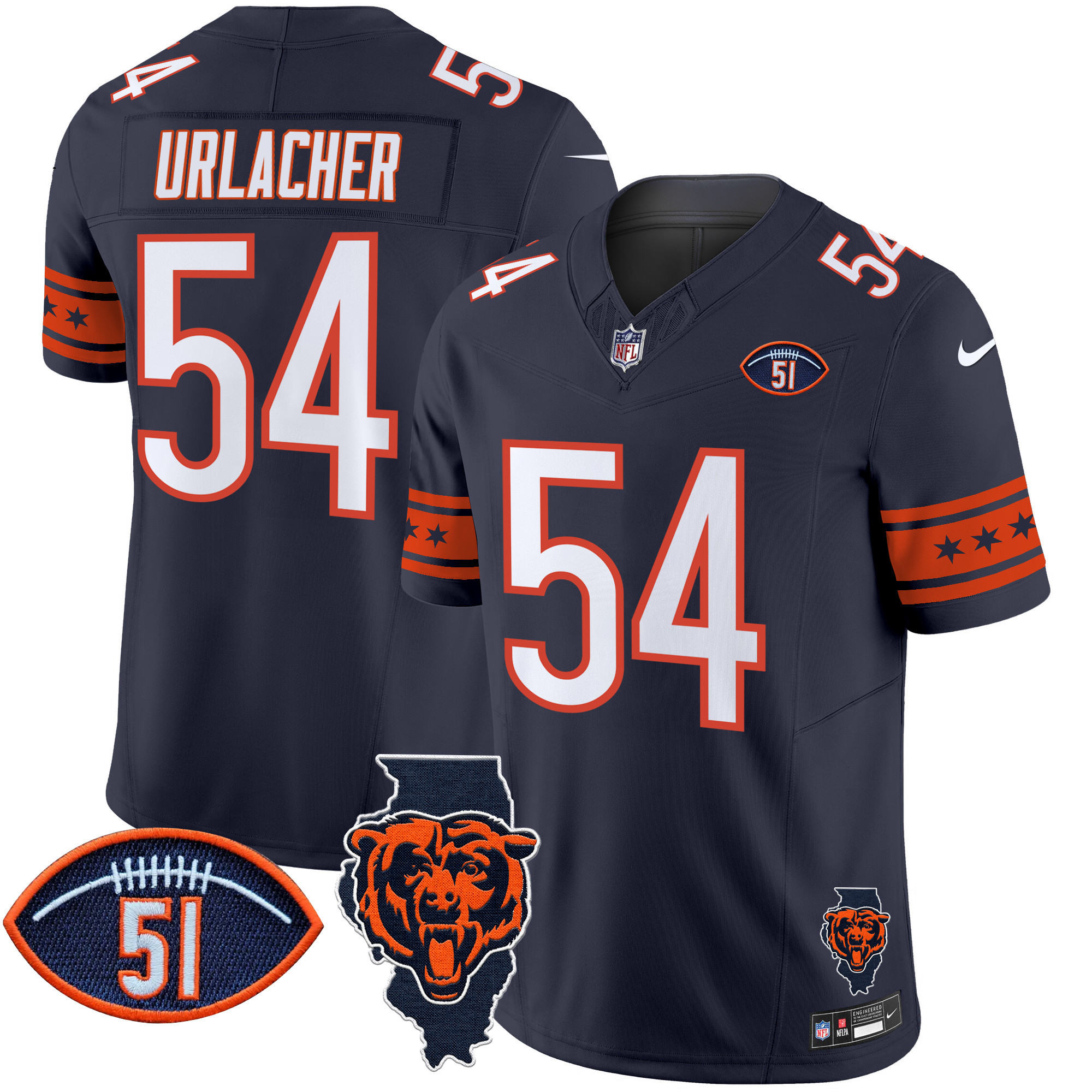 Brian Urlacher Men's Chicago Bears Illinois & Dick Butkus Patch Vapor Limited Navy Jersey - All Stitched