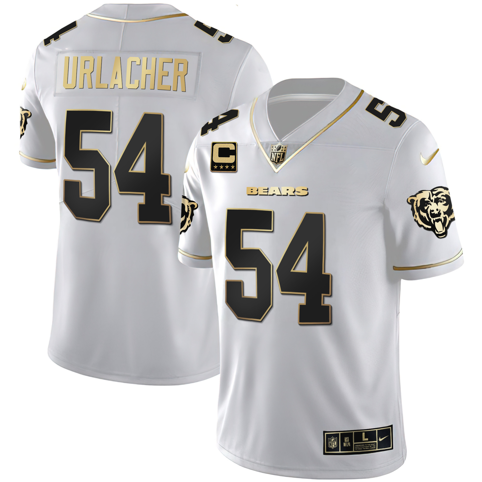 Brian Urlacher Men's Chicago Bears White Gold & Black Gold White Gold Jersey - All Stitched