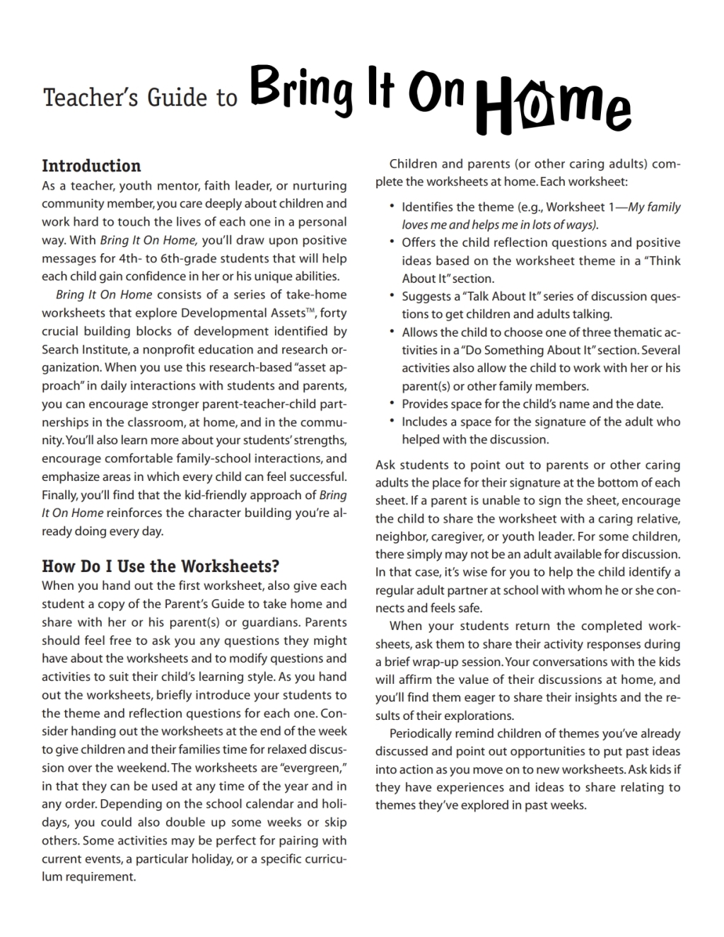 Bring It On Home Connecting Parents, Kids, and Teachers - (PDF/EPUB Version)
