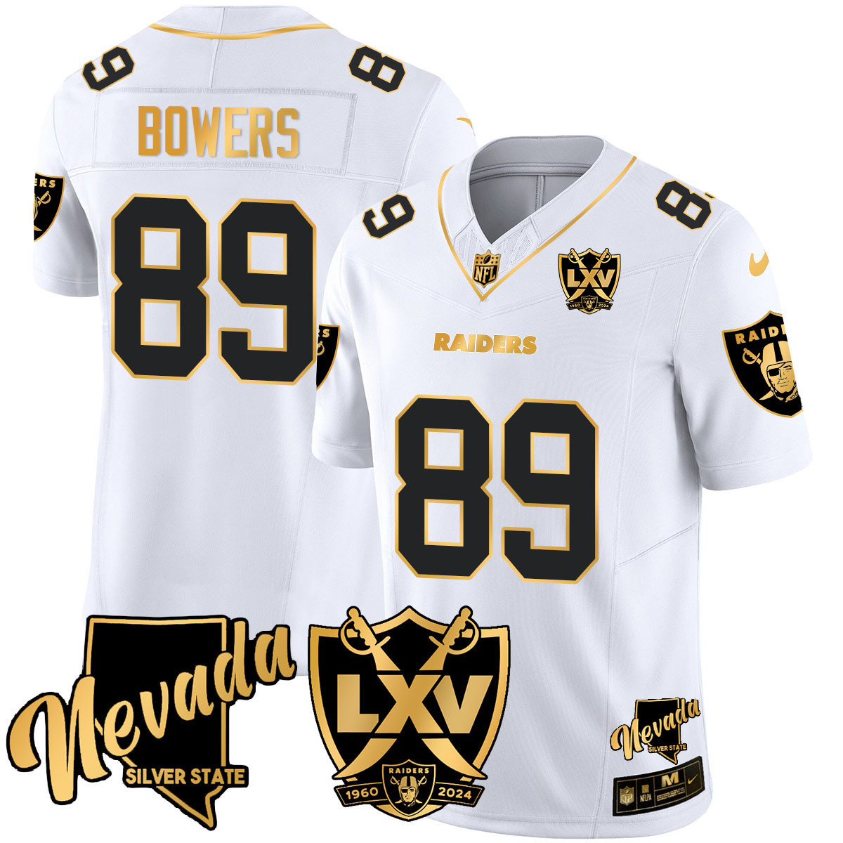 Brock Bowers Men's Las Vegas Raiders 2024 Gold Vapor Limited White Gold Jersey - All Stitched
