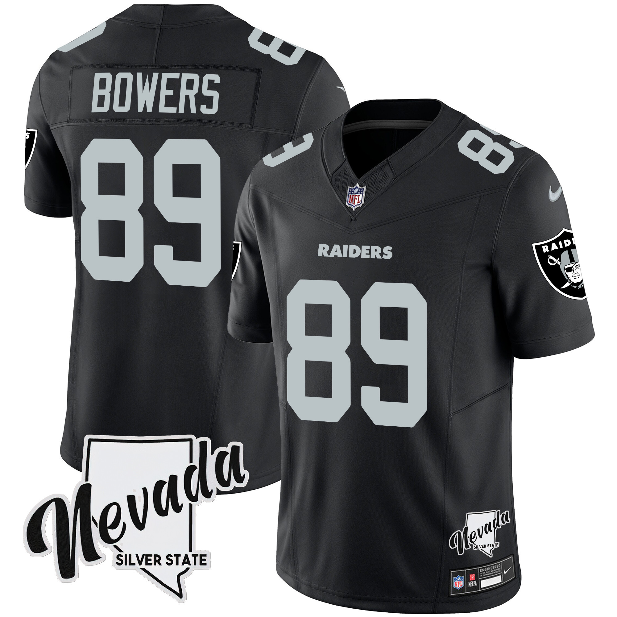 Brock Bowers Men's Las Vegas Raiders Nevada Silver State Patch Vapor Black Jersey - All Stitched