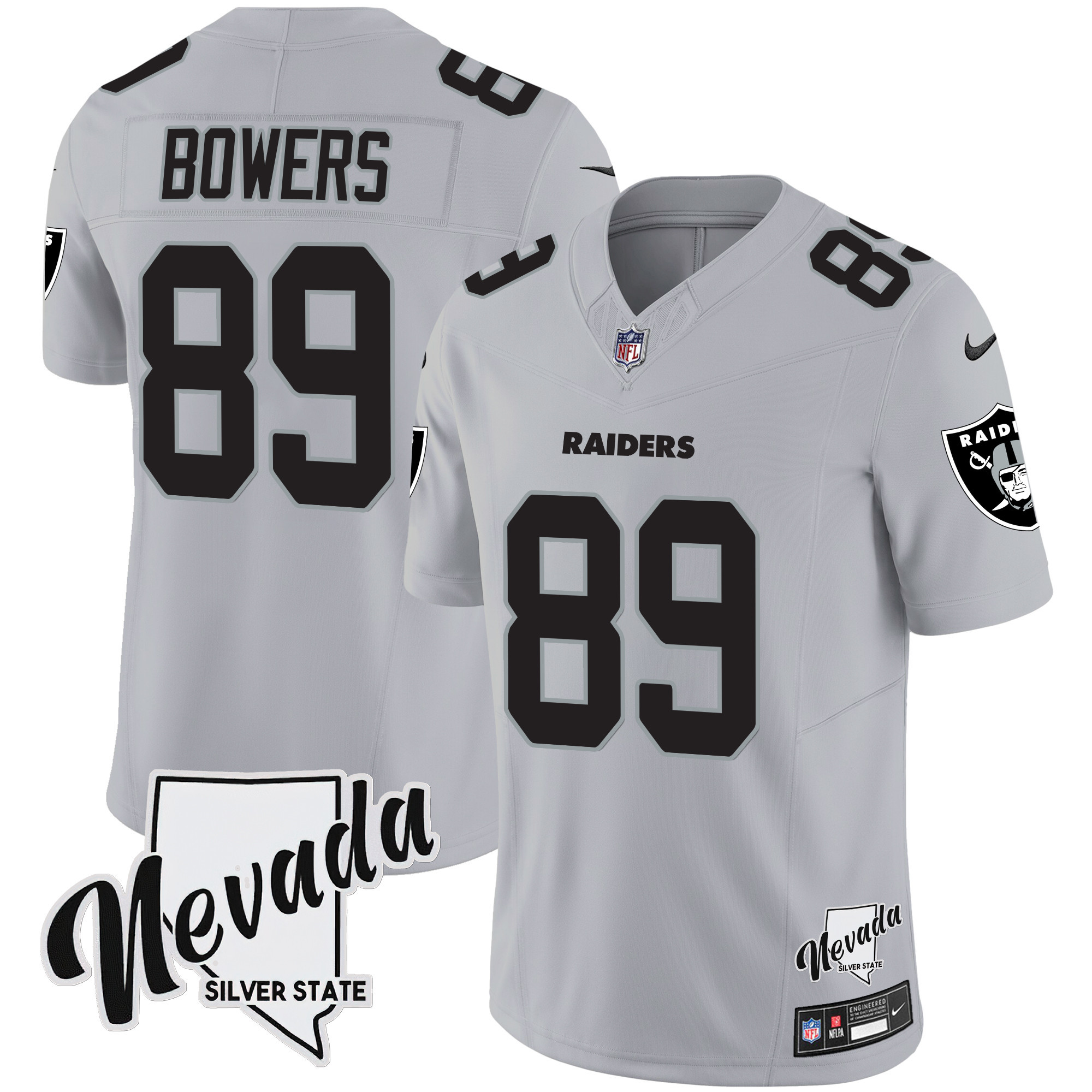 Brock Bowers Men's Las Vegas Raiders Nevada Silver State Patch Vapor Gray Jersey - All Stitched