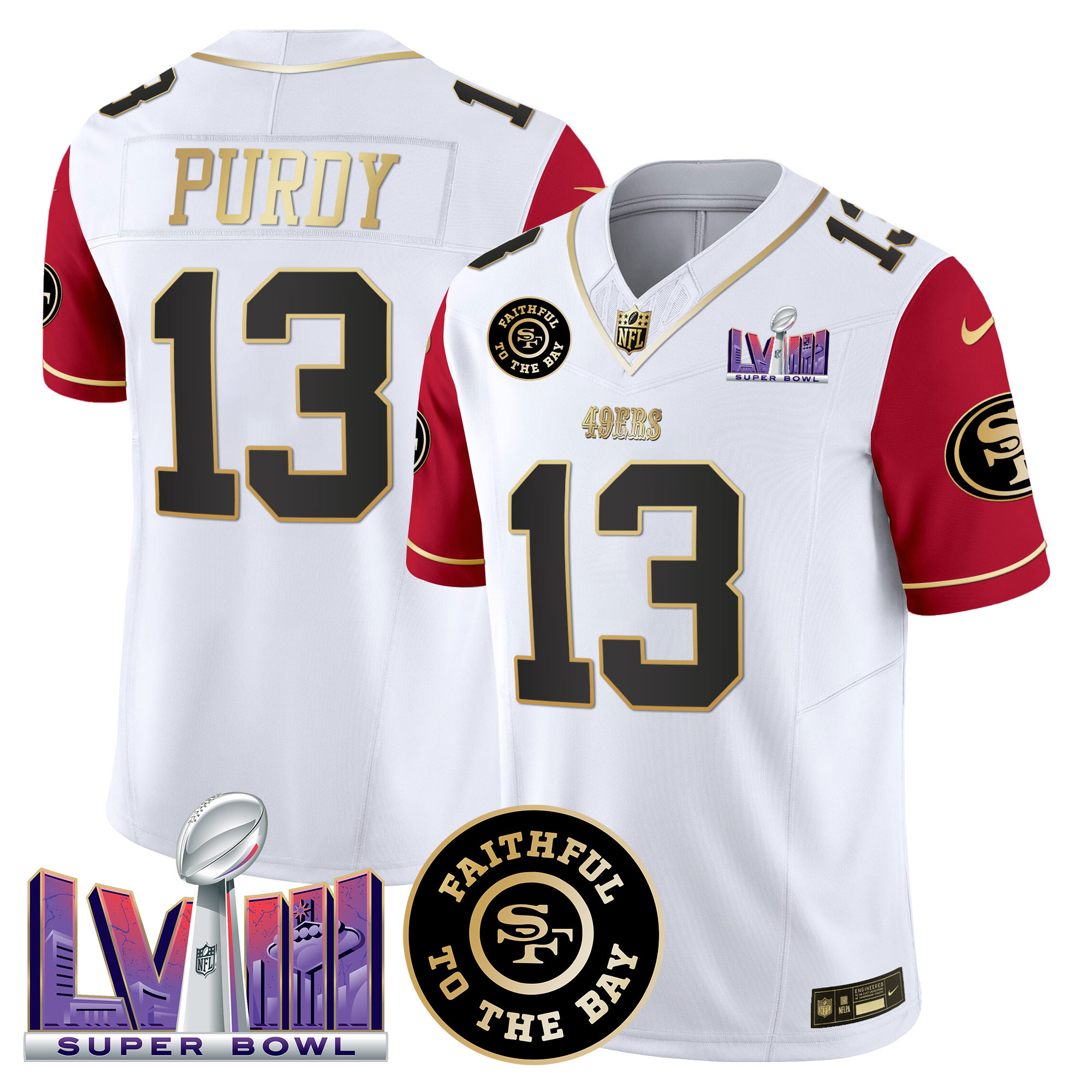 Brock Purdy Men's San Francisco 49ers  Faithful & Super Bowl LVIII Patch Vapor Color Sleeves Jersey - All Stitched