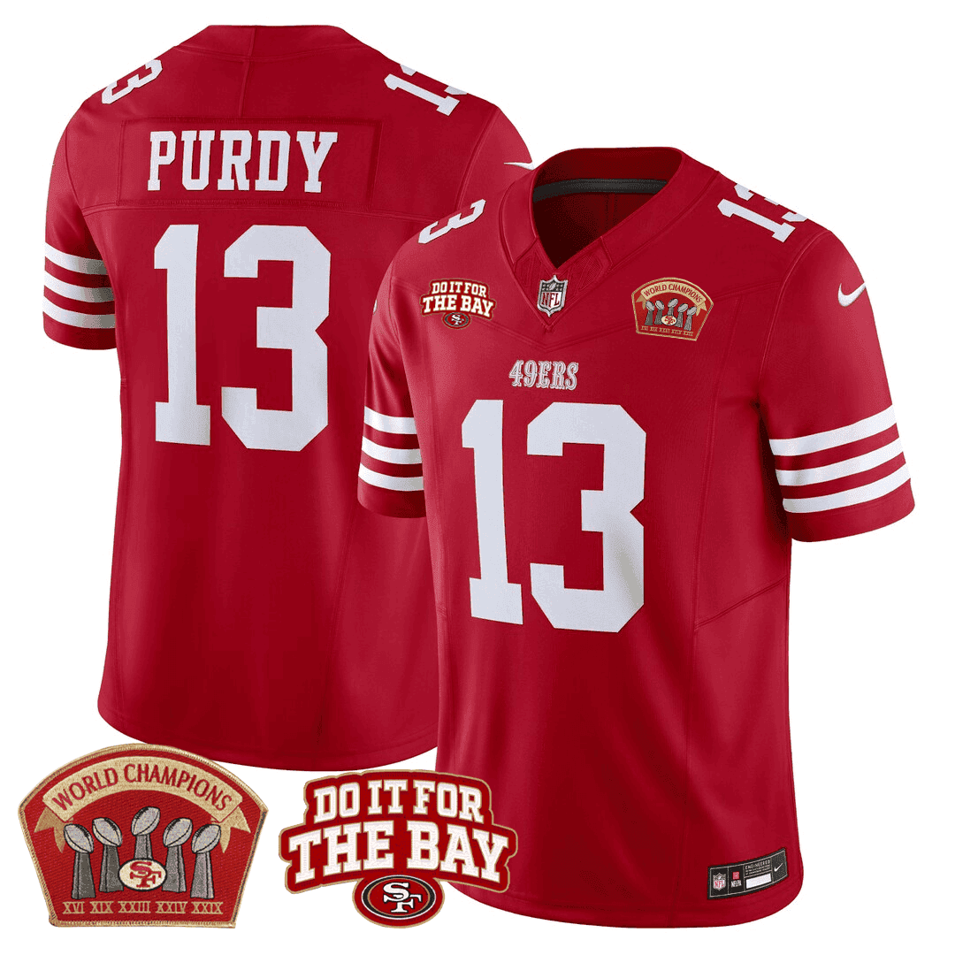 Brock Purdy San Francisco 49ers 5x World Champions & ÃƒÂ¢Ã¢â€šÂ¬Ã…â€œDo It For The BayÃƒÂ¢Ã¢â€šÂ¬Ã‚Â Patch Limited Red Jersey - All Stitched