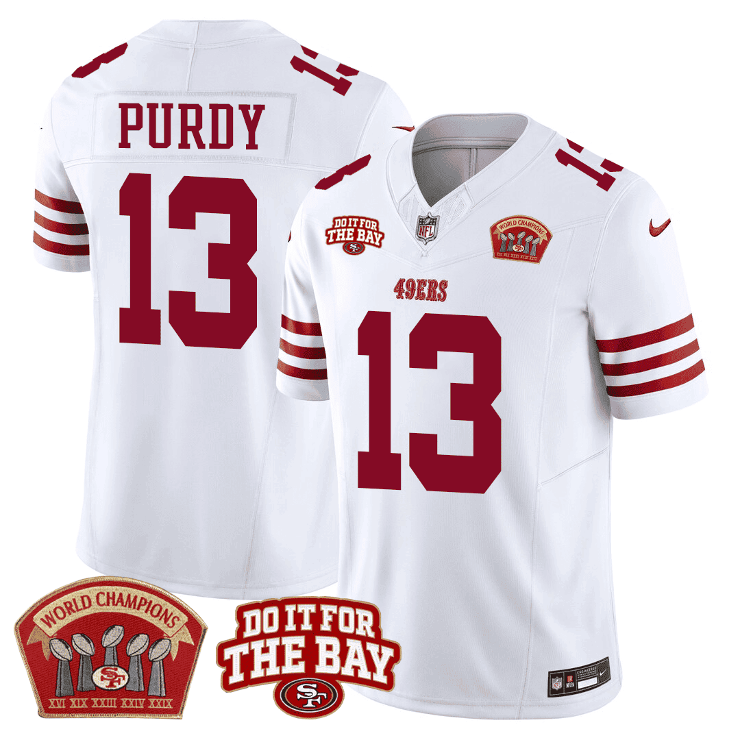 Brock Purdy San Francisco 49ers 5x World Champions & Ã¢â‚¬Å“Do It For The BayÃ¢â‚¬Â Patch Limited White Jersey - All Stitched