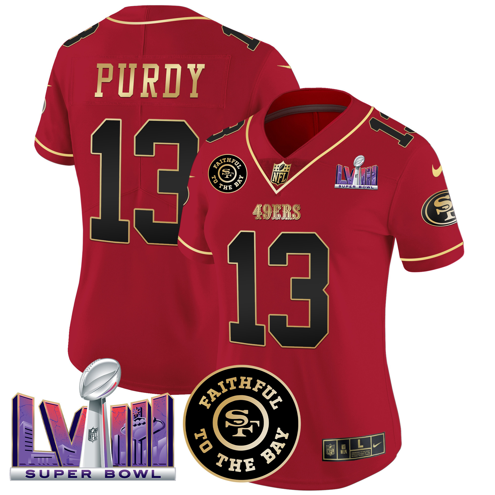 Brock Purdy Women's San Francisco 49ers  Faithful & Super Bowl LVIII Patch Vapor Scarlet Limited Jersey - All Stitched